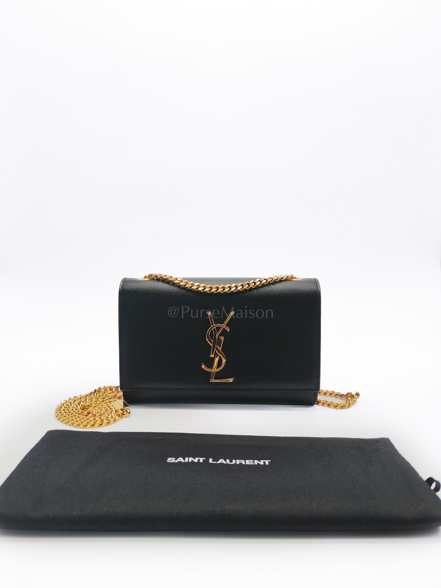 Kate Small in Black Grained Calfskin Leather and Gold Hardware Chain Bag | Purse Maison Luxury Bags Shop