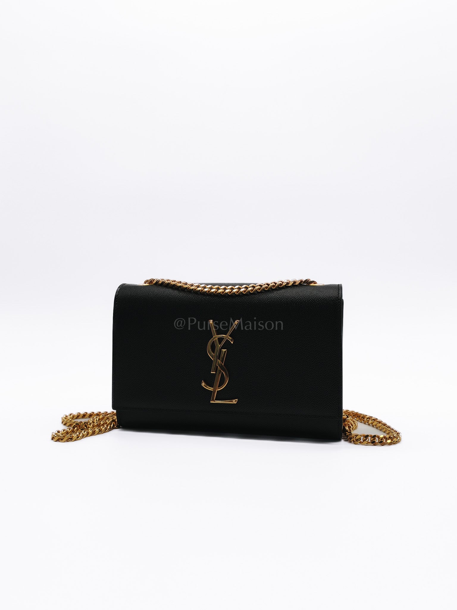 Kate Small in Black Grained Calfskin Leather and Gold Hardware Chain Bag | Purse Maison Luxury Bags Shop