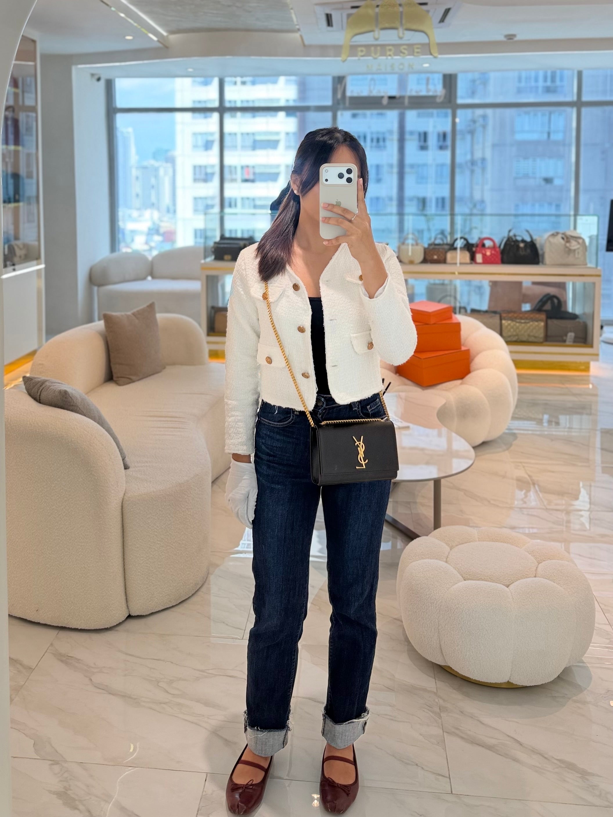 Kate Small in Black Grained Calfskin Leather and Gold Hardware Chain Bag | Purse Maison Luxury Bags Shop