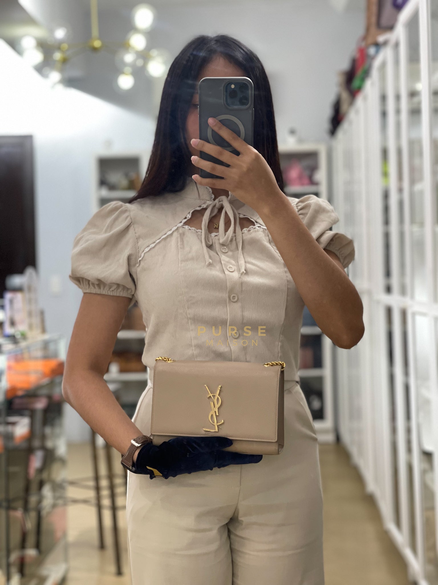 Kate Small in Nude Grain De Poudre Leather & Gold Hardware | Purse Maison Luxury Bags Shop