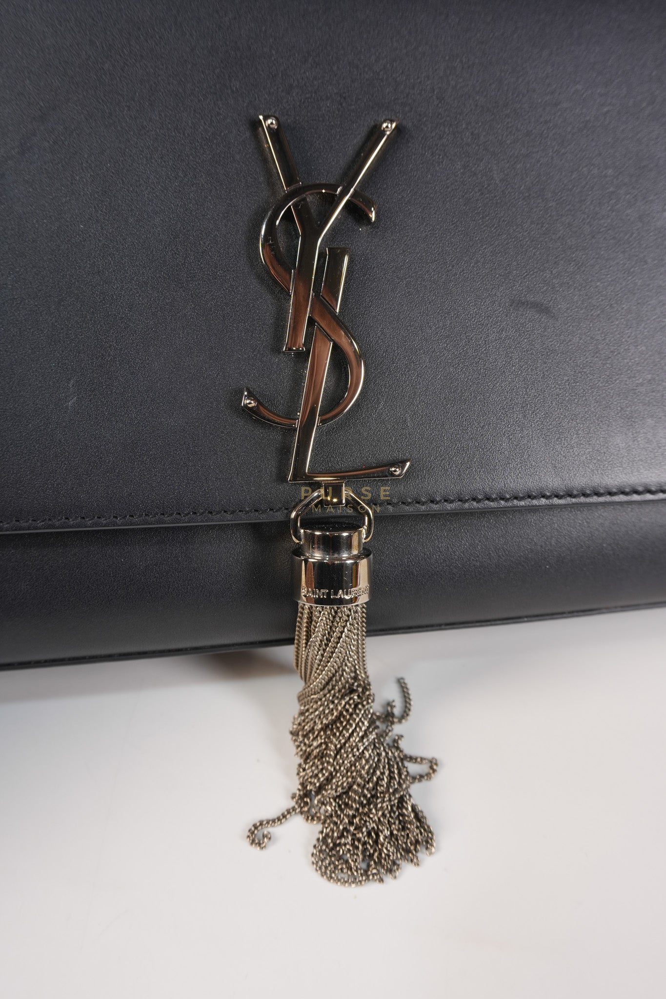 Kate Tassel Bag Medium in Black Smooth Calfskin Leather Silver Hardware | Purse Maison Luxury Bags Shop