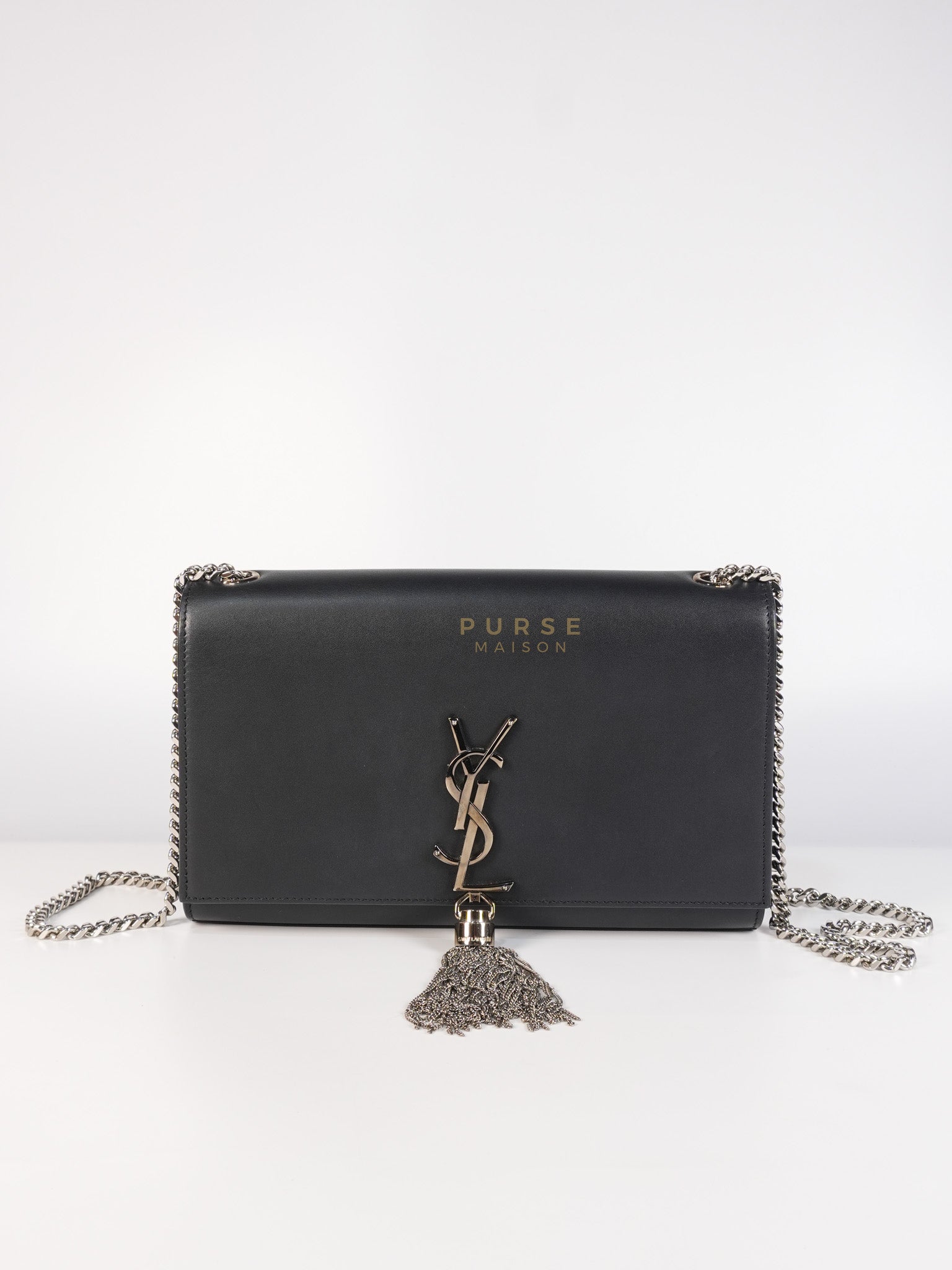 Kate Tassel Bag Medium in Black Smooth Calfskin Leather Silver Hardware | Purse Maison Luxury Bags Shop