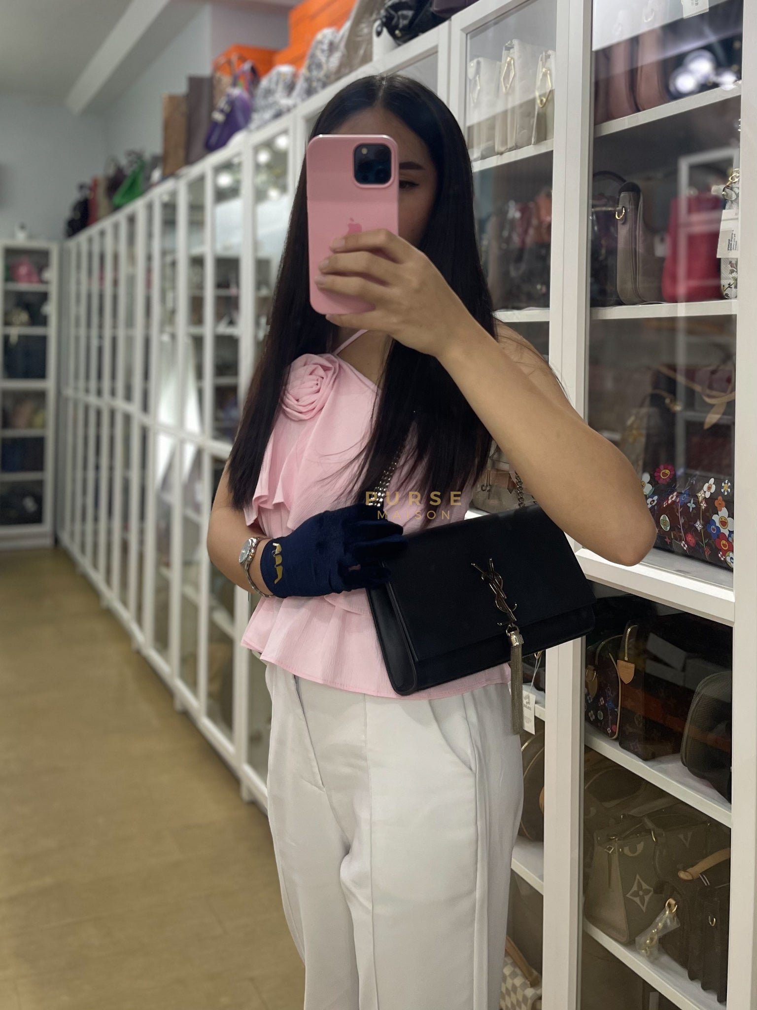 Kate Tassel Bag Medium in Black Smooth Calfskin Leather Silver Hardware | Purse Maison Luxury Bags Shop