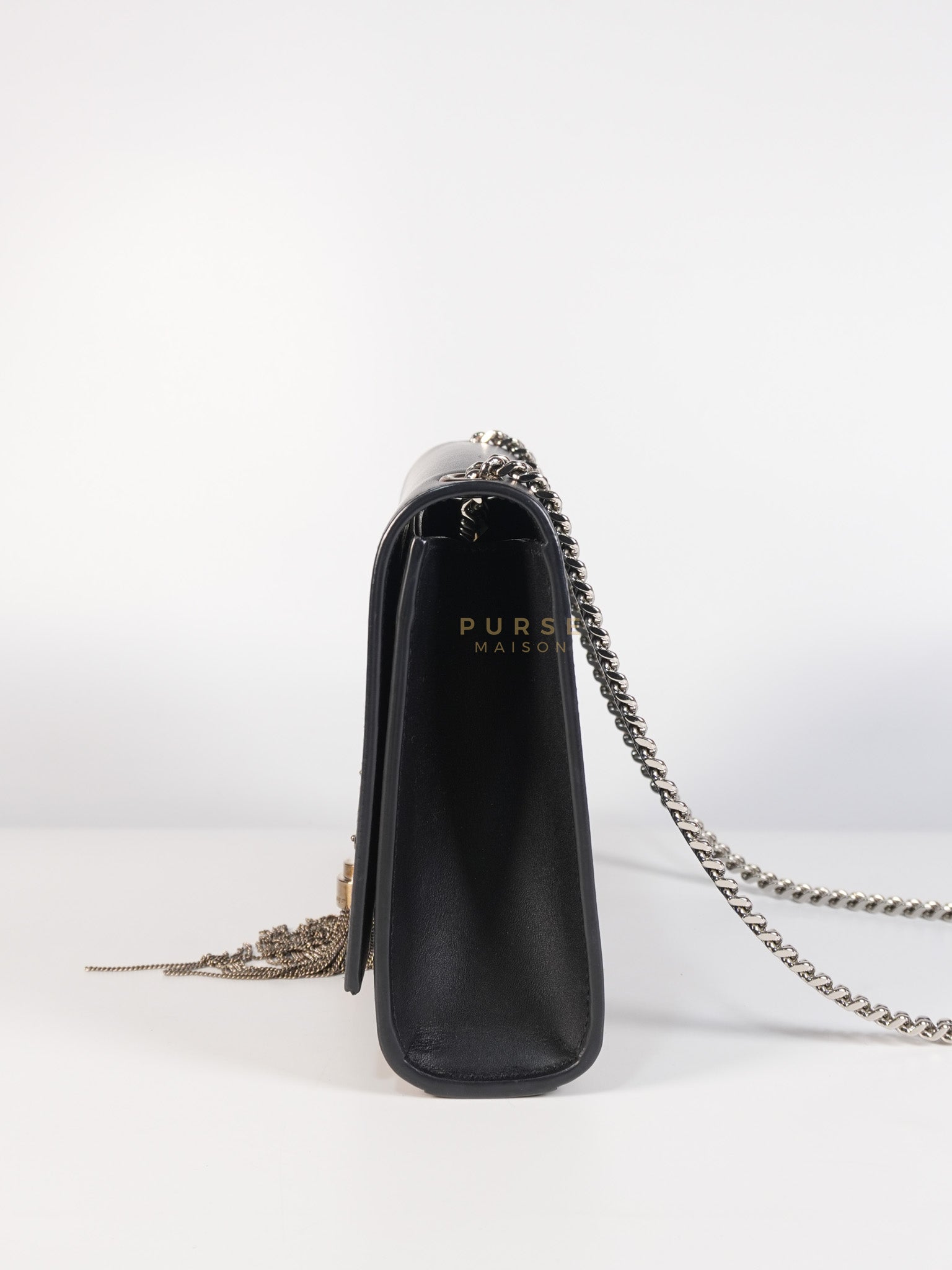 Kate Tassel Bag Medium in Black Smooth Calfskin Leather Silver Hardware | Purse Maison Luxury Bags Shop