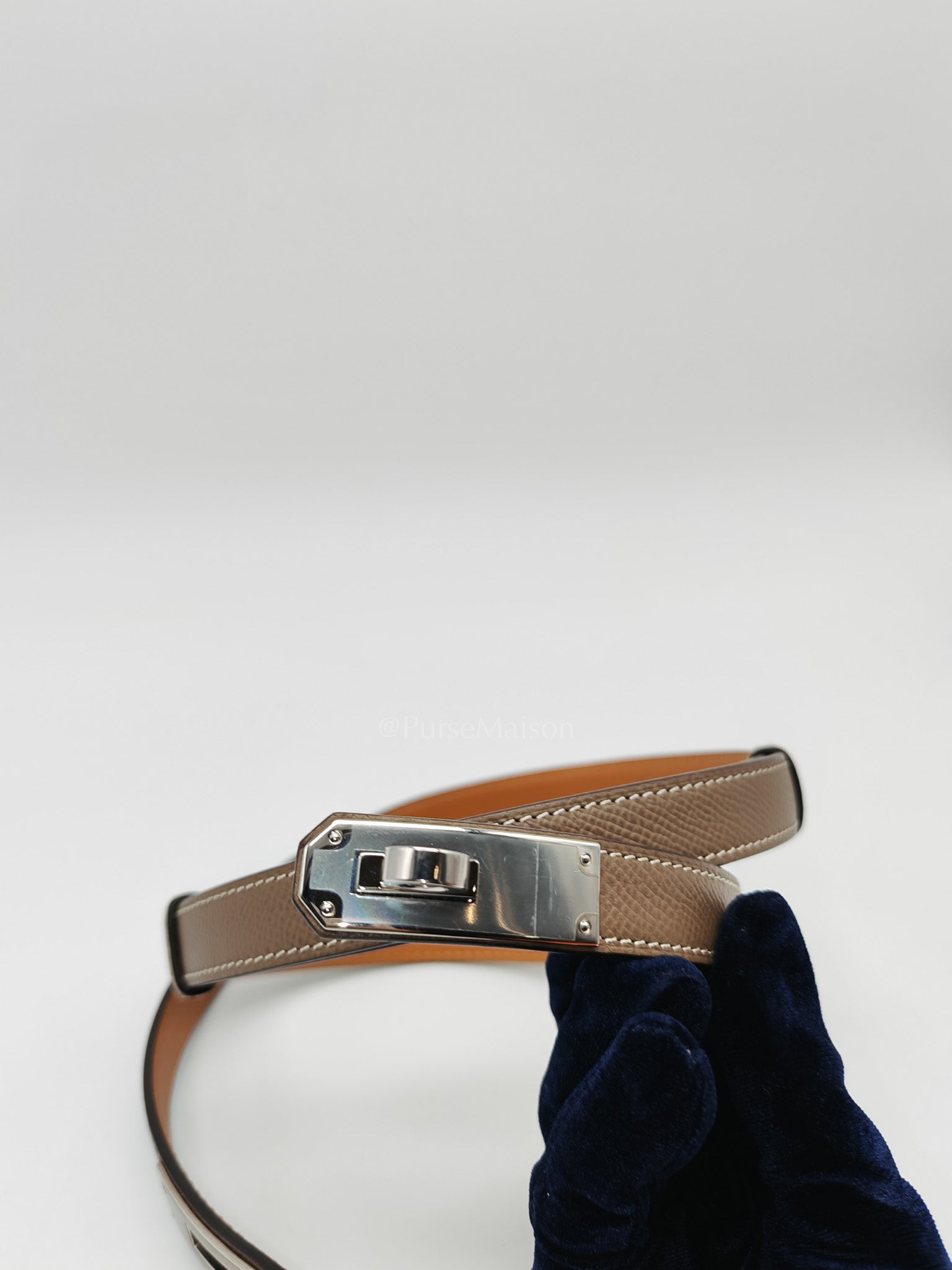 Kelly 18 Belt in Etoupe Epsom Leather & Palladium Hardware Stamp U(2022) | Purse Maison Luxury Bags Shop