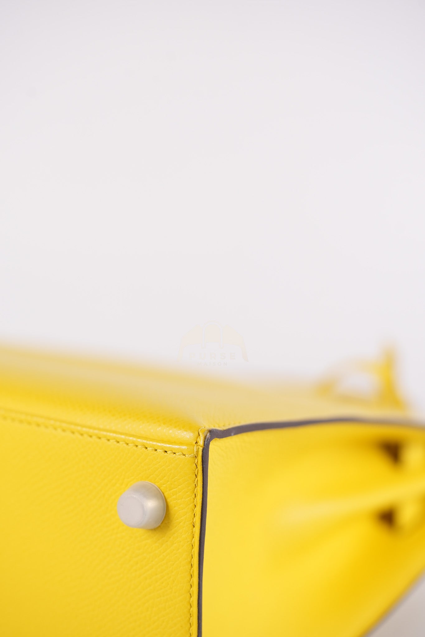 Kelly 25 in Jaune De Naples Sellier Epsom Leather & Palladium Hardware Stamp U (2022) | Purse Maison Luxury Bags Shop