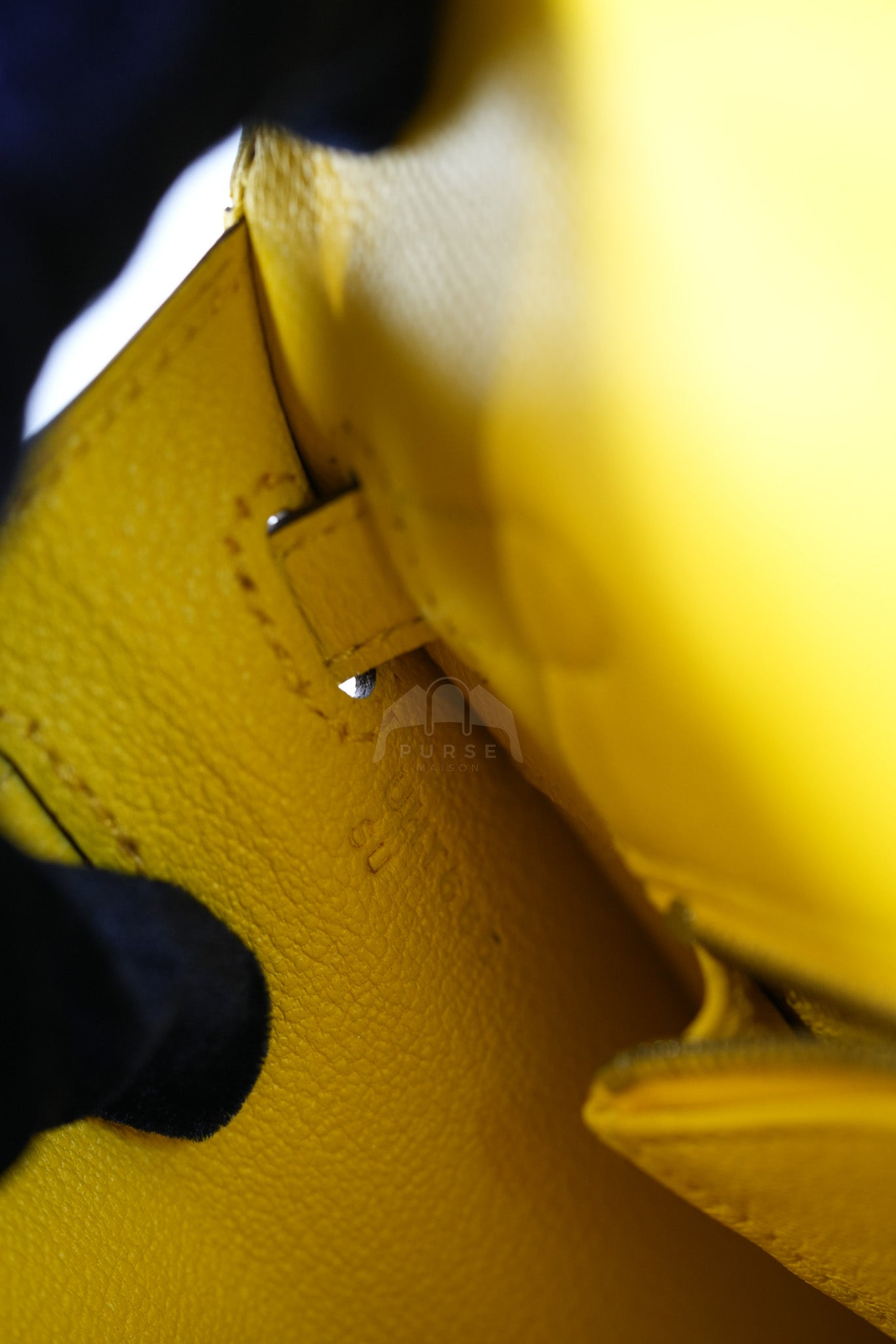 Kelly 25 in Jaune De Naples Sellier Epsom Leather & Palladium Hardware Stamp U (2022) | Purse Maison Luxury Bags Shop