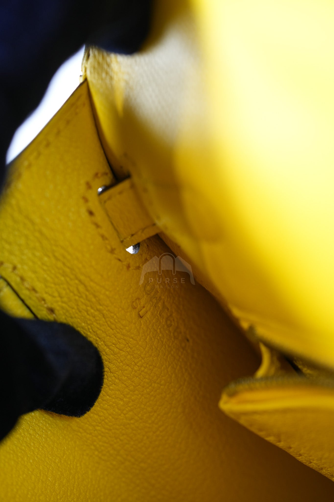 Kelly 25 in Jaune De Naples Sellier Epsom Leather & Palladium Hardware Stamp U (2022) | Purse Maison Luxury Bags Shop
