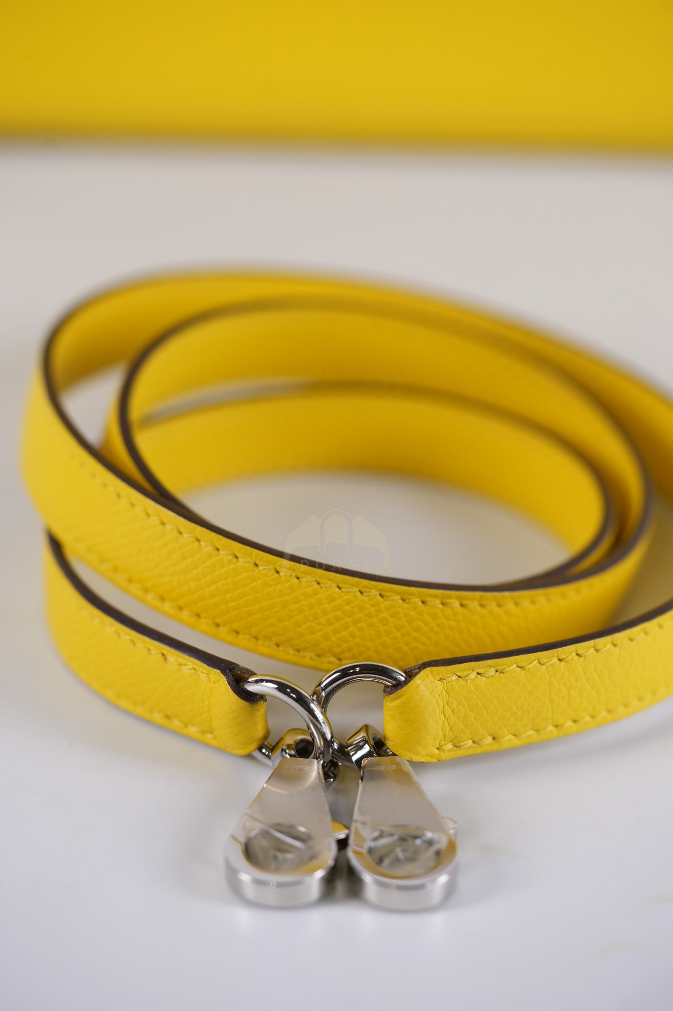 Kelly 25 in Jaune De Naples Sellier Epsom Leather & Palladium Hardware Stamp U (2022) | Purse Maison Luxury Bags Shop