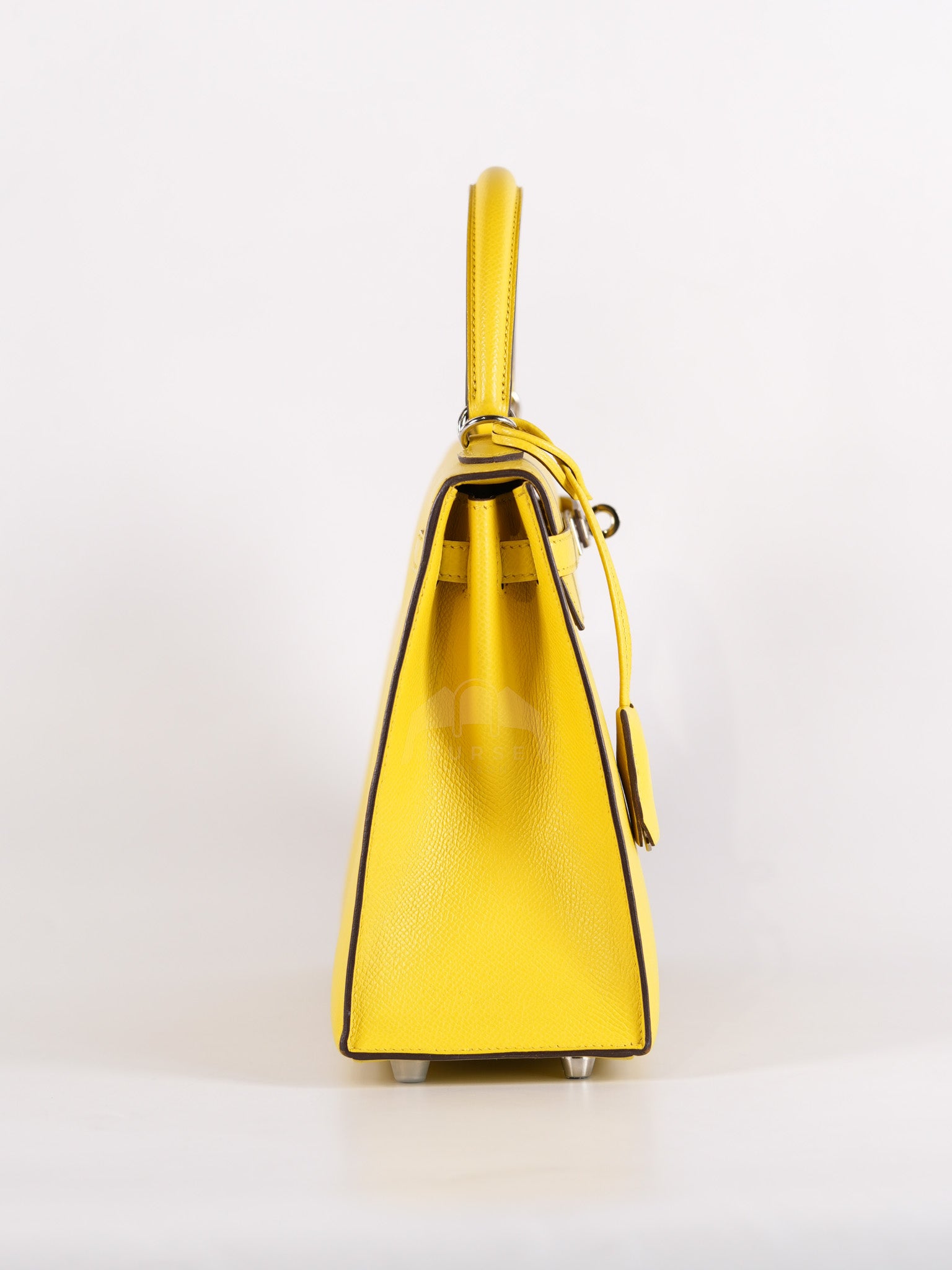 Kelly 25 in Jaune De Naples Sellier Epsom Leather & Palladium Hardware Stamp U (2022) | Purse Maison Luxury Bags Shop