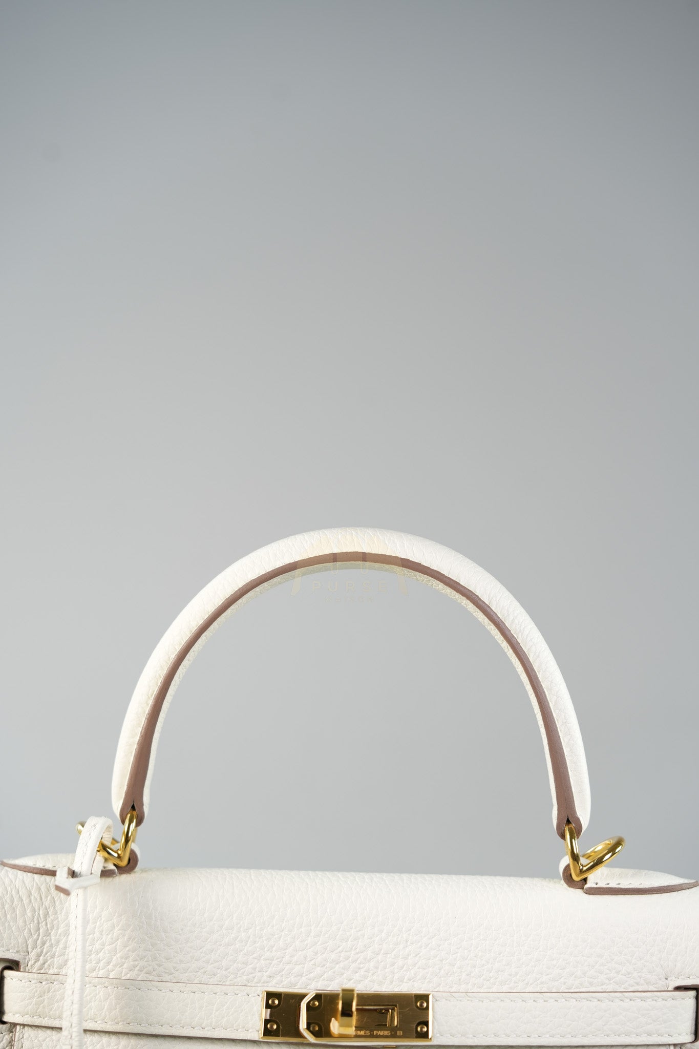 Kelly 25 in Mushroom Togo Leather Retourne & Gold Hardware Stamp B (2023) | Purse Maison Luxury Bags Shop