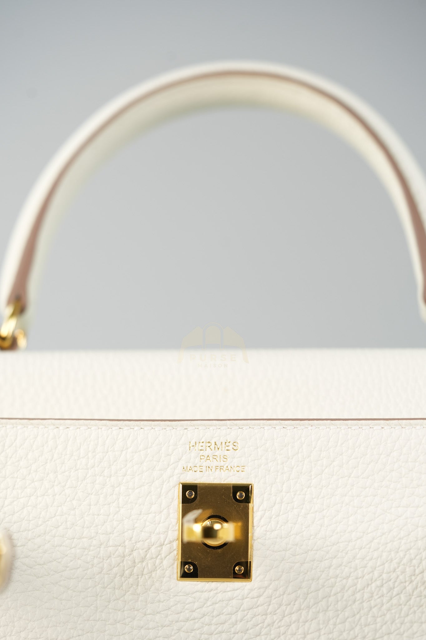 Kelly 25 in Mushroom Togo Leather Retourne & Gold Hardware Stamp B (2023) | Purse Maison Luxury Bags Shop