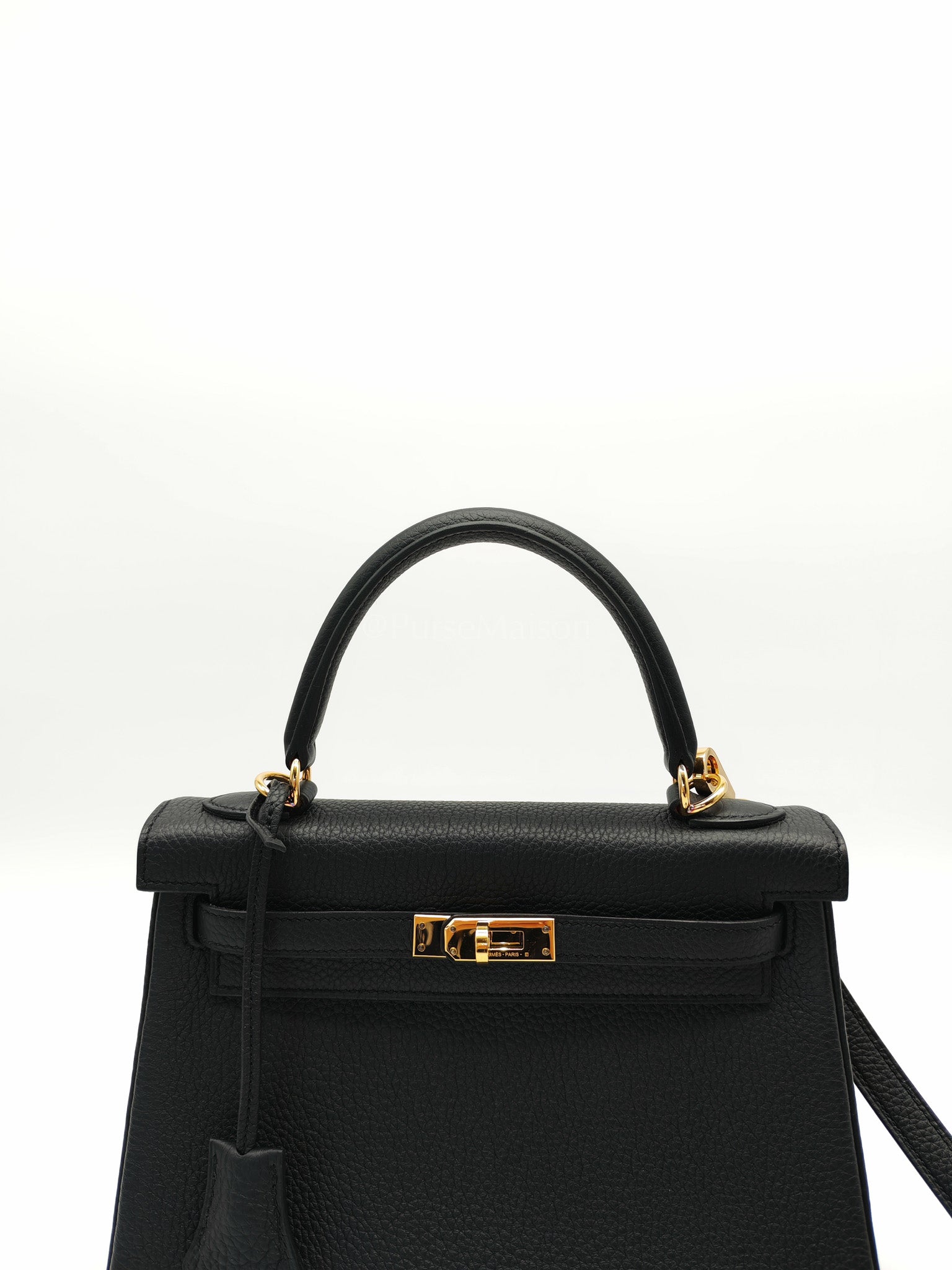 Kelly 25 Retourne Black in Togo Leather and Gold Hardware Stamp B (2023) | Purse Maison Luxury Bags Shop