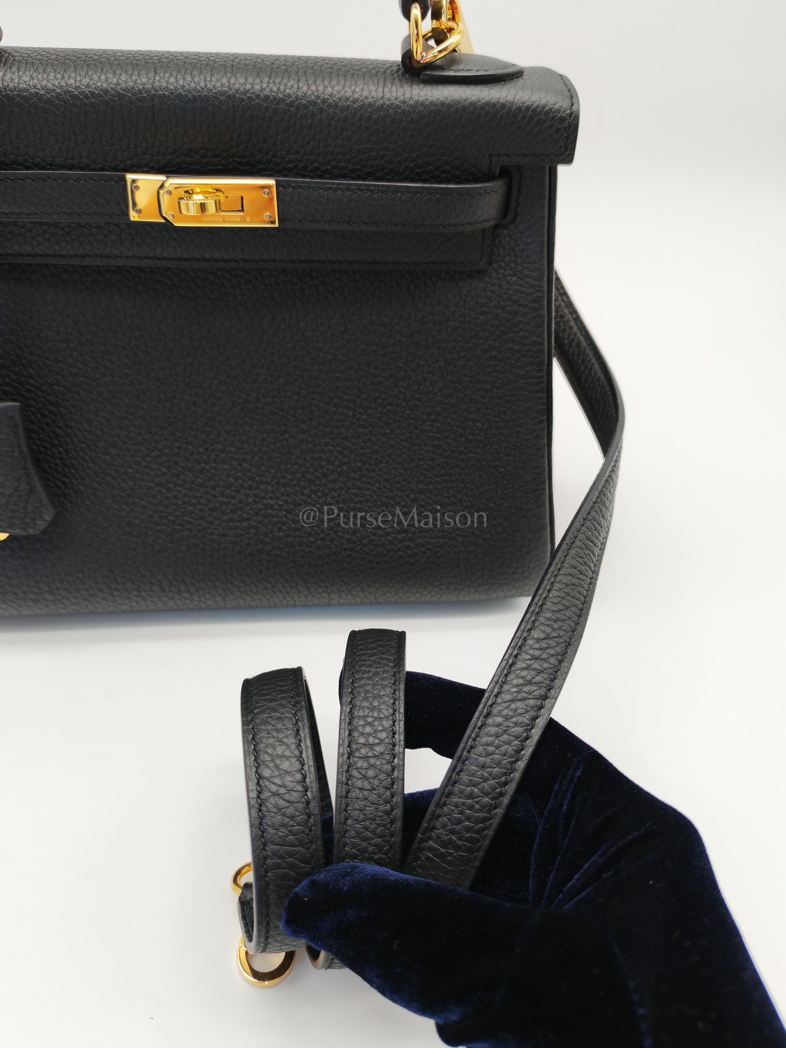 Kelly 25 Retourne Black in Togo Leather and Gold Hardware Stamp B (2023) | Purse Maison Luxury Bags Shop