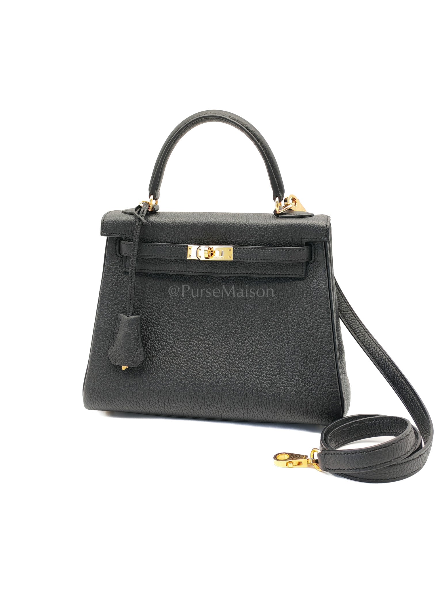 Kelly 25 Retourne Black in Togo Leather and Gold Hardware Stamp B (2023) | Purse Maison Luxury Bags Shop