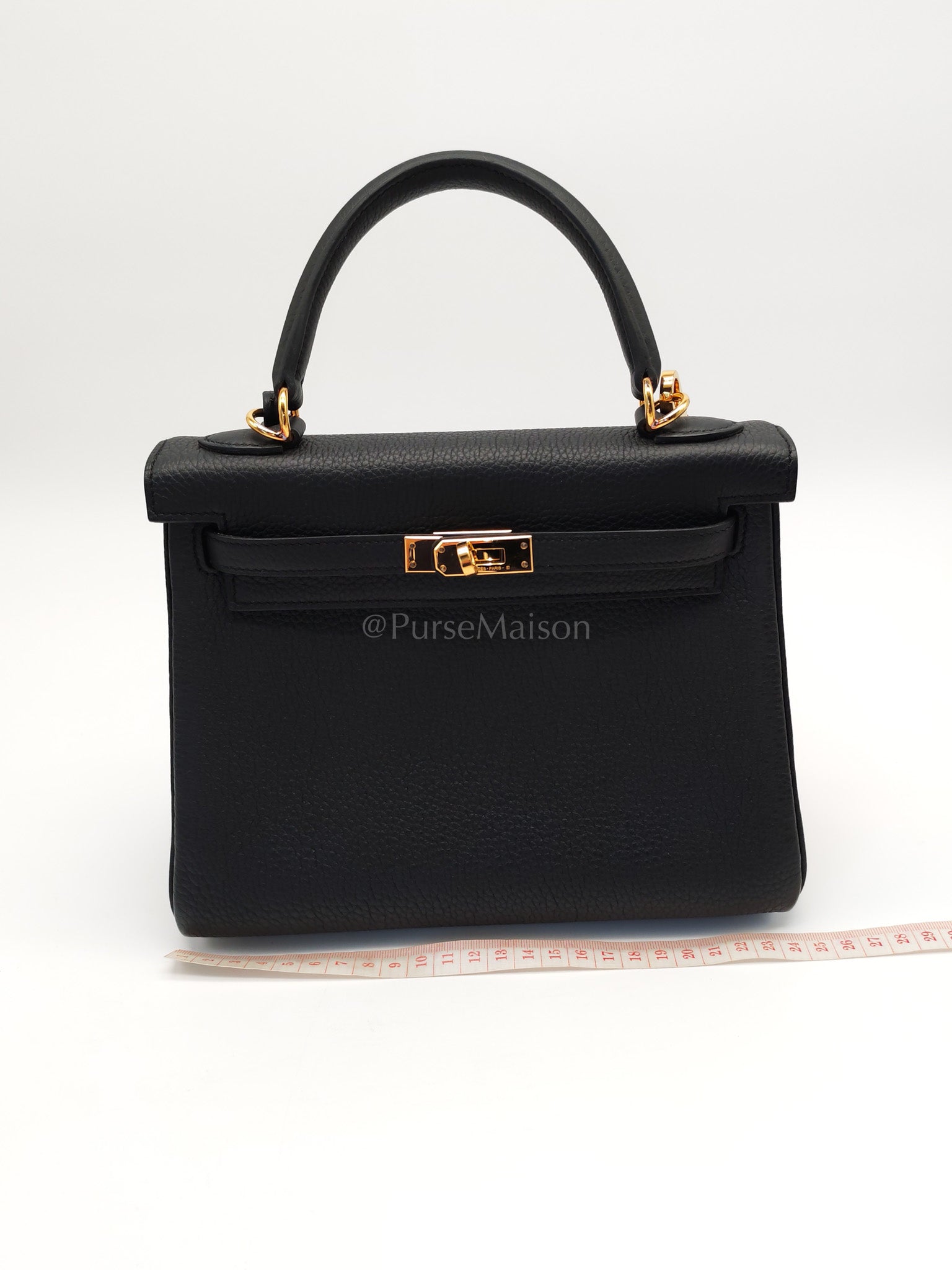 Kelly 25 Retourne Black in Togo Leather and Gold Hardware Stamp B (2023) | Purse Maison Luxury Bags Shop