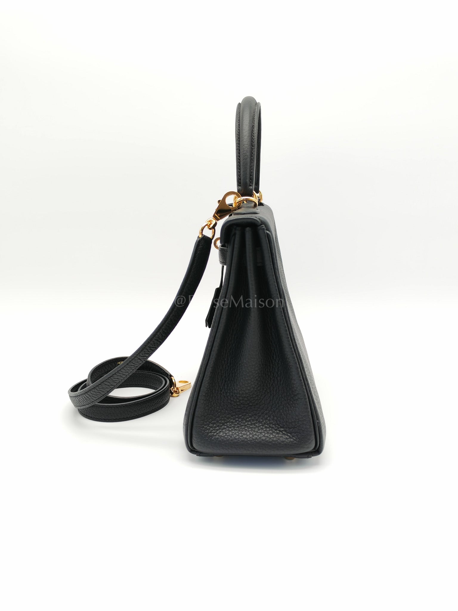 Kelly 25 Retourne Black in Togo Leather and Gold Hardware Stamp B (2023) | Purse Maison Luxury Bags Shop