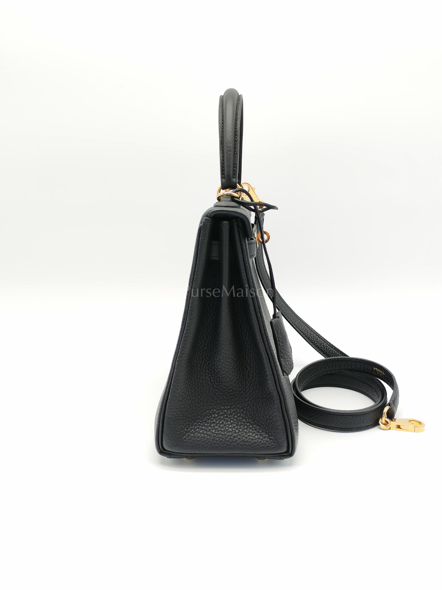 Kelly 25 Retourne Black in Togo Leather and Gold Hardware Stamp B (2023) | Purse Maison Luxury Bags Shop