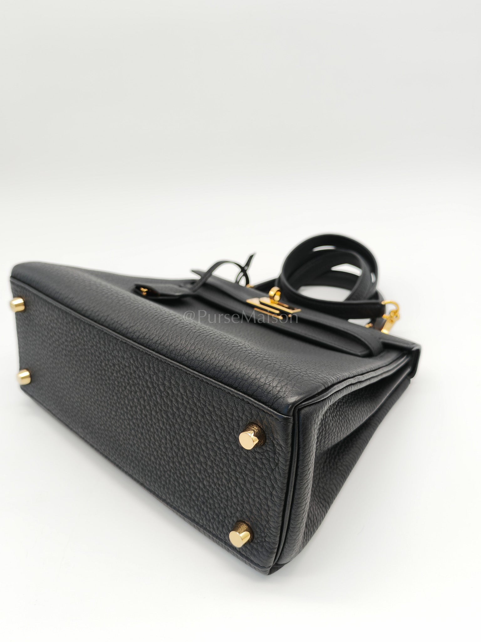 Kelly 25 Retourne Black in Togo Leather and Gold Hardware Stamp B (2023) | Purse Maison Luxury Bags Shop