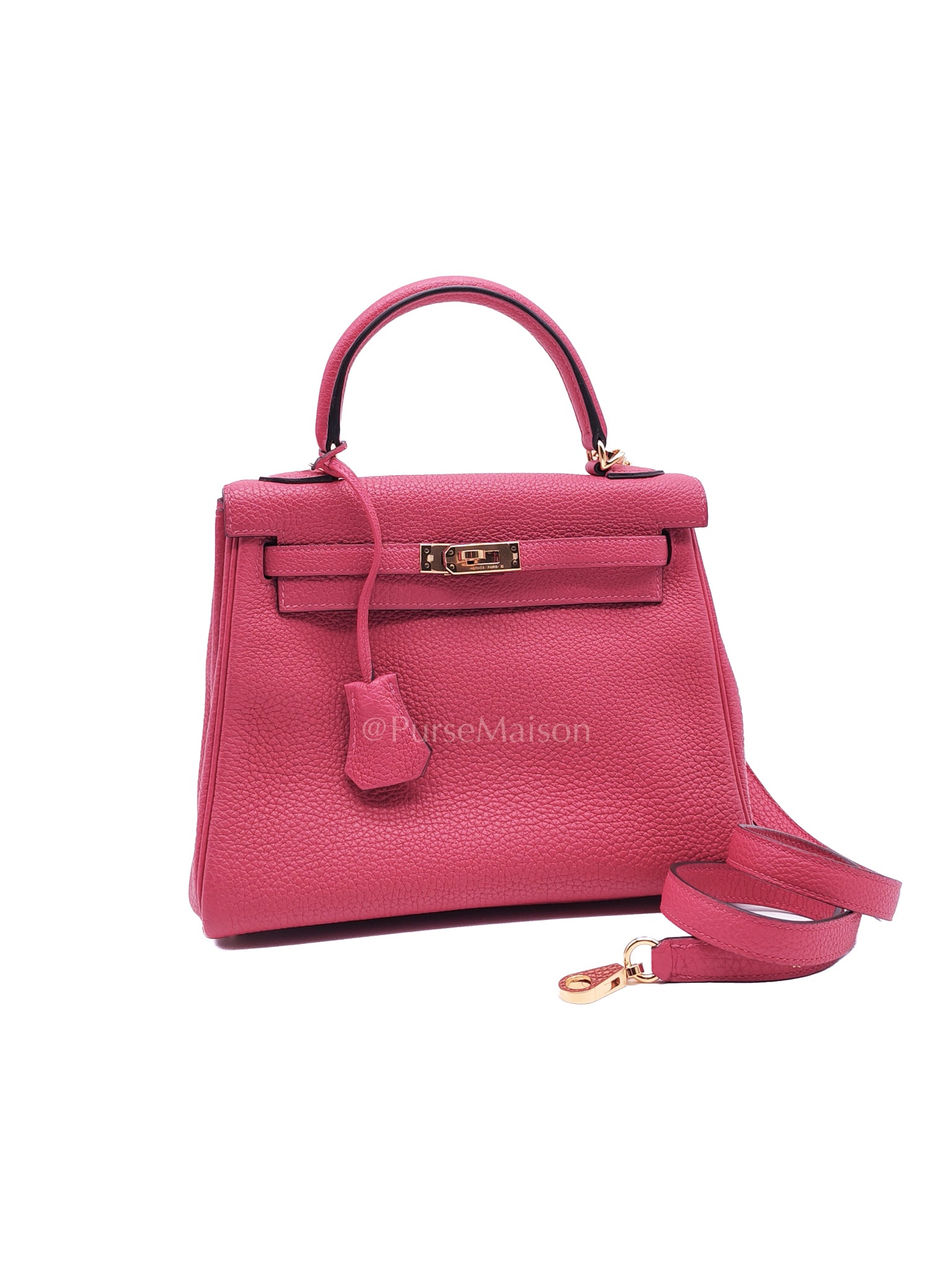 Kelly 25 Retourne Framboise in Togo Leather and Gold Hardware Stamp Z (2021) | Purse Maison Luxury Bags Shop