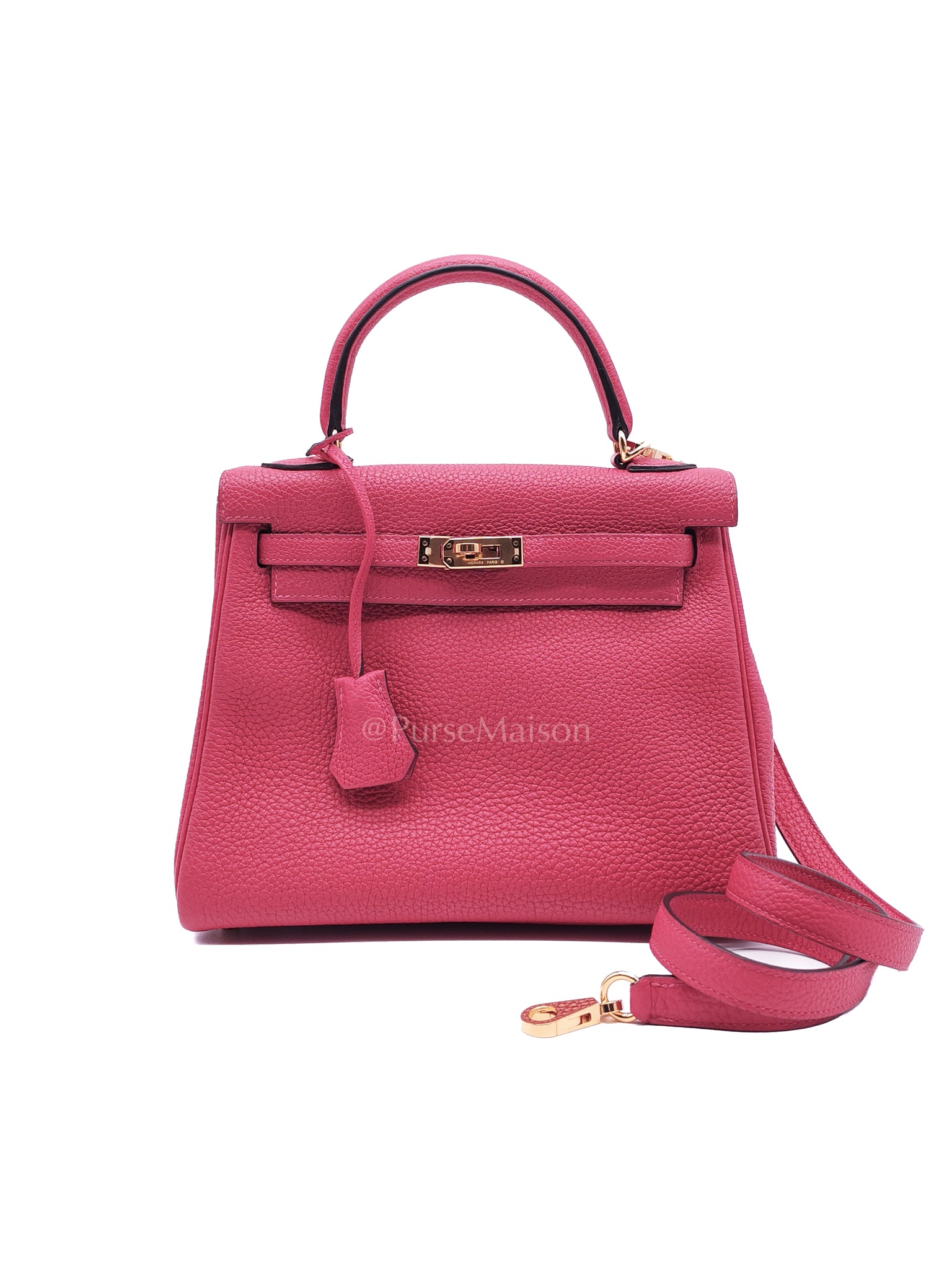 Kelly 25 Retourne Framboise in Togo Leather and Gold Hardware Stamp Z (2021) | Purse Maison Luxury Bags Shop