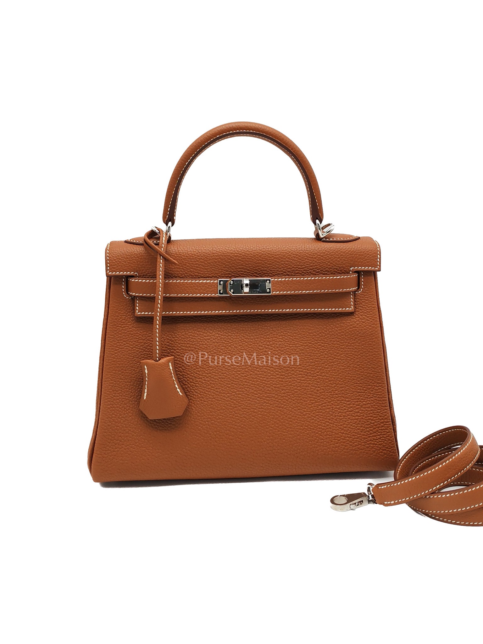 Kelly 25 Retourne Gold in Togo Leather and Palladium Hardware Stamp B (2024) | Purse Maison Luxury Bags Shop