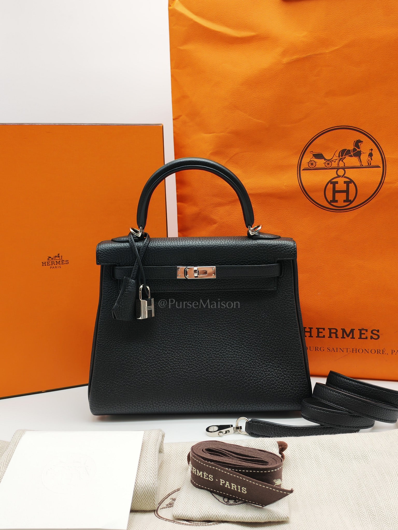 Kelly 25 Retourne in Black Togo Leather Palladium Hardware Stamp B(2023) | Purse Maison Luxury Bags Shop