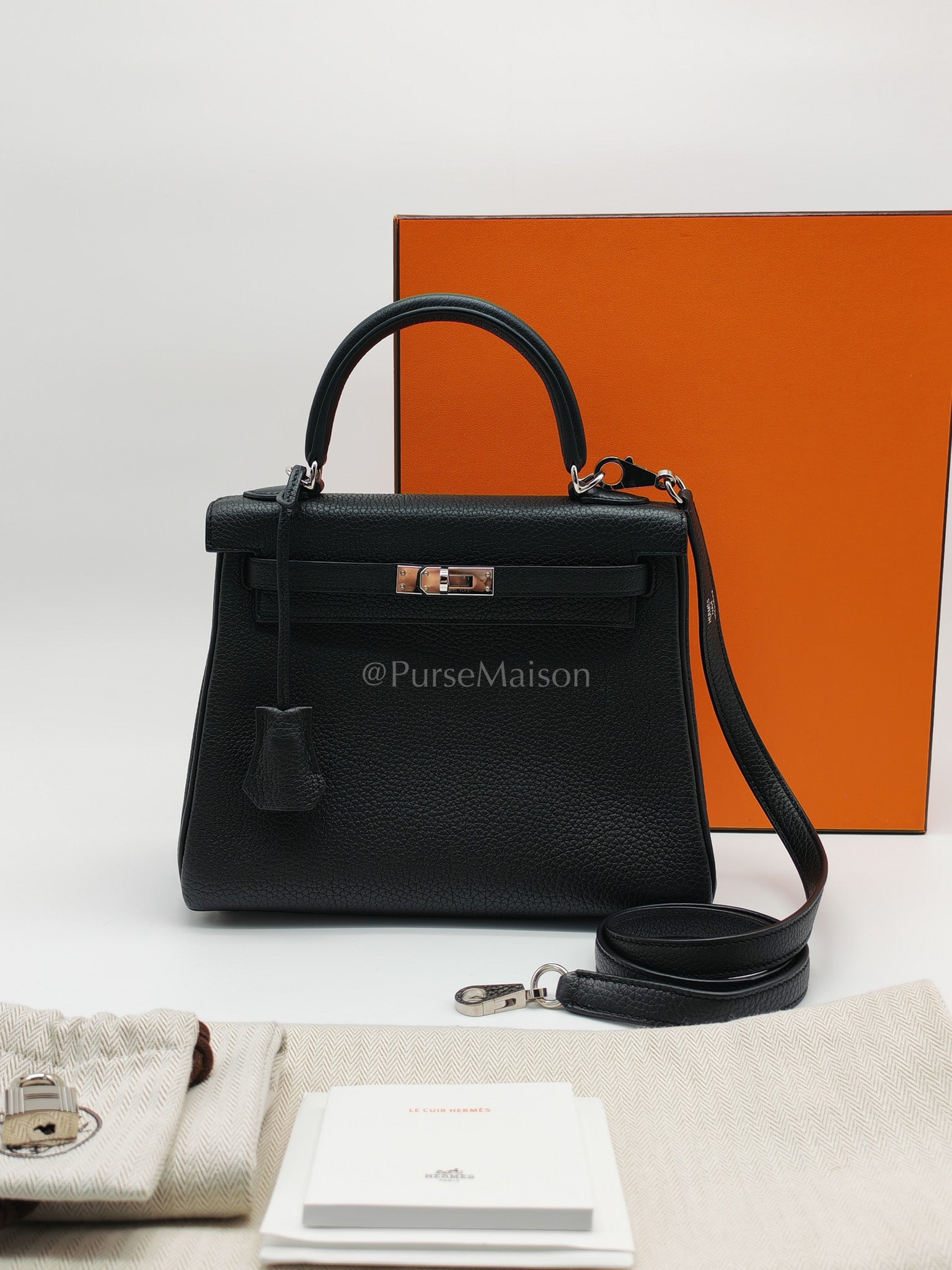 Kelly 25 Retourne in Black Togo Leather Palladium Hardware Stamp B(2023) | Purse Maison Luxury Bags Shop