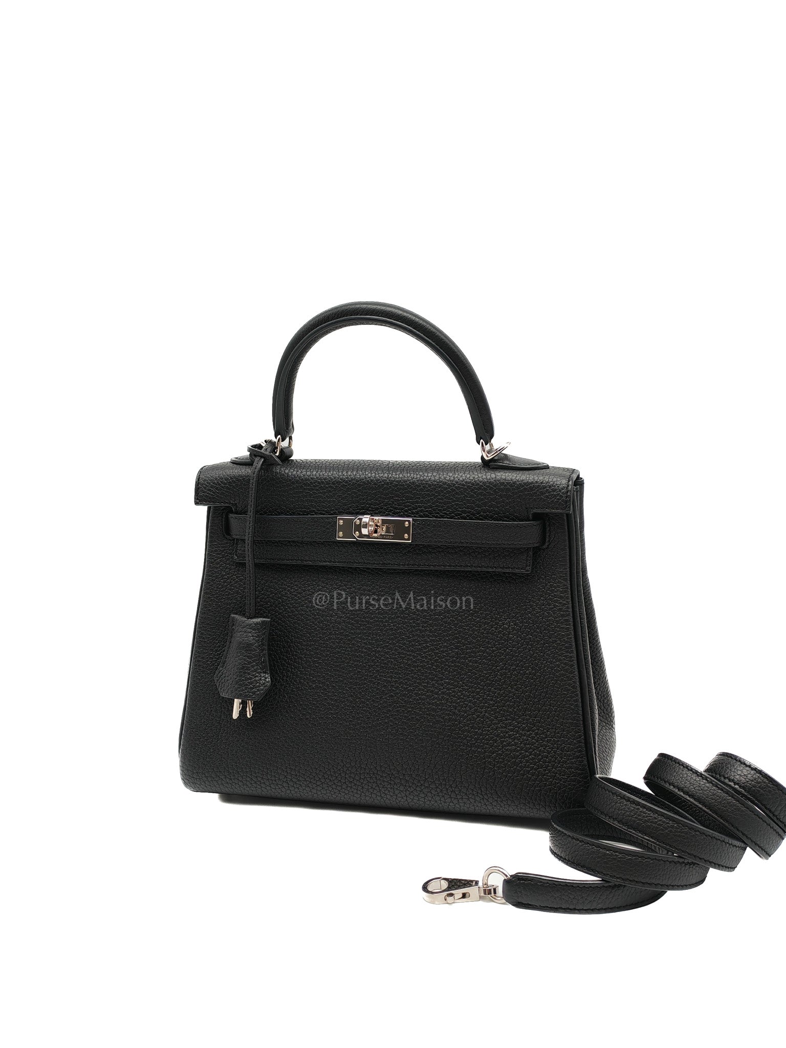 Kelly 25 Retourne in Black Togo Leather Palladium Hardware Stamp B(2023) | Purse Maison Luxury Bags Shop