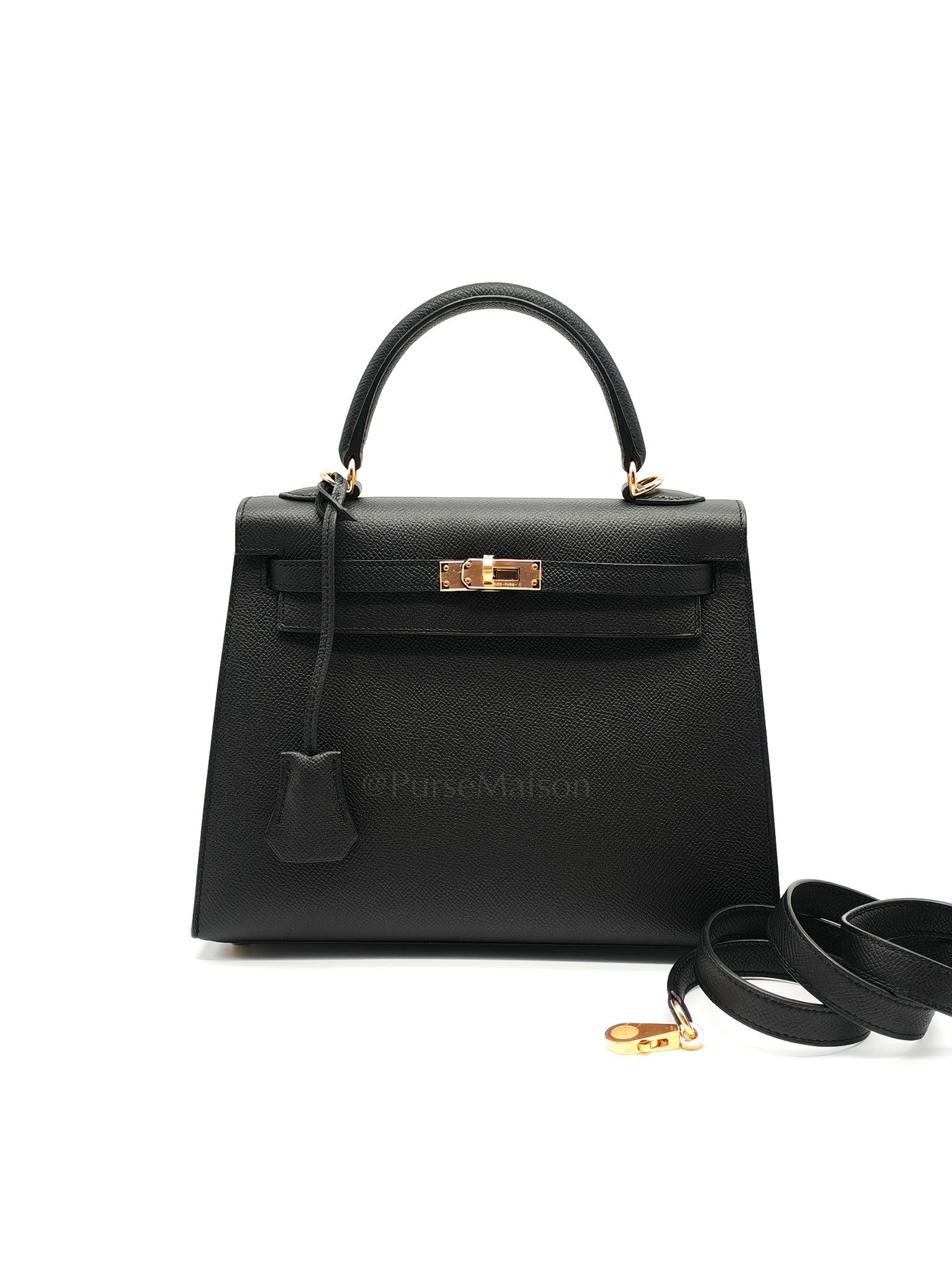 Kelly 25 Sellier Black/Noir Epsom Leather in Gold Hardware Stamp B(2023) | Purse Maison Luxury Bags Shop