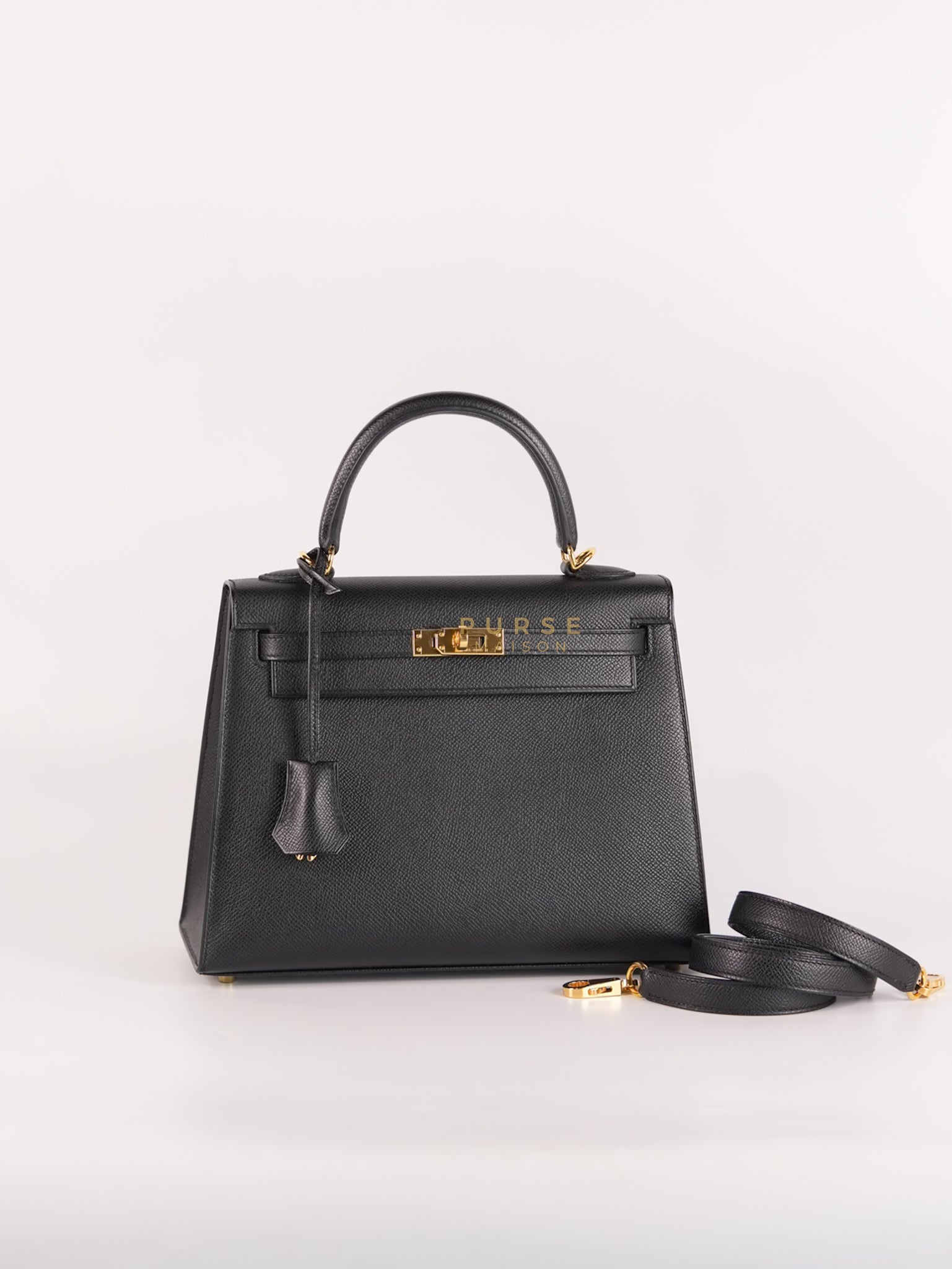 Kelly 25 Sellier in Black Epsom Leather and Gold Hardware Stamp Z (2021) | Purse Maison Luxury Bags Shop