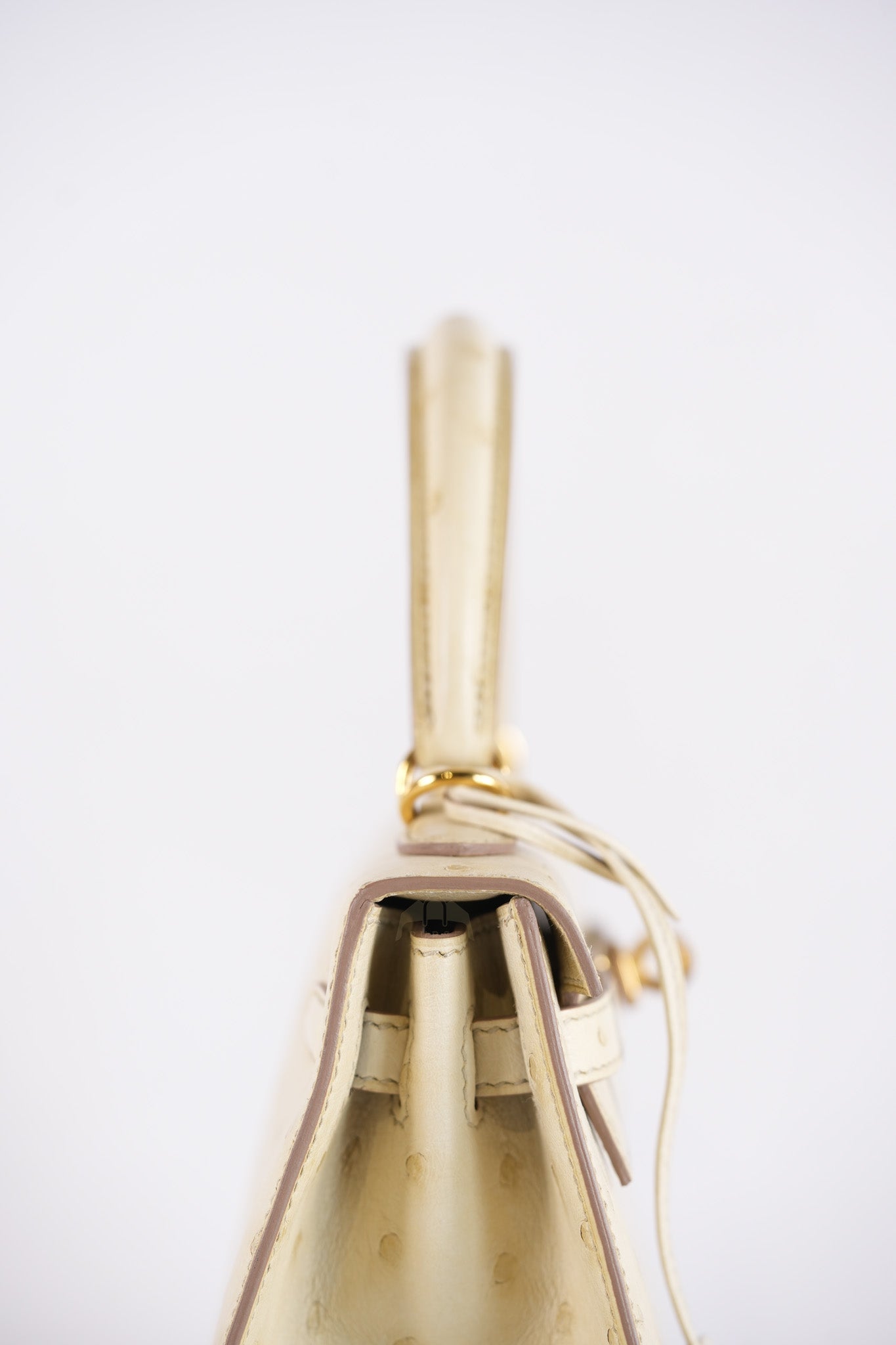 Kelly 25 Sellier Parchemin in Ostrich Leather and Gold Hardware Stamp Z (2021) | Purse Maison Luxury Bags Shop