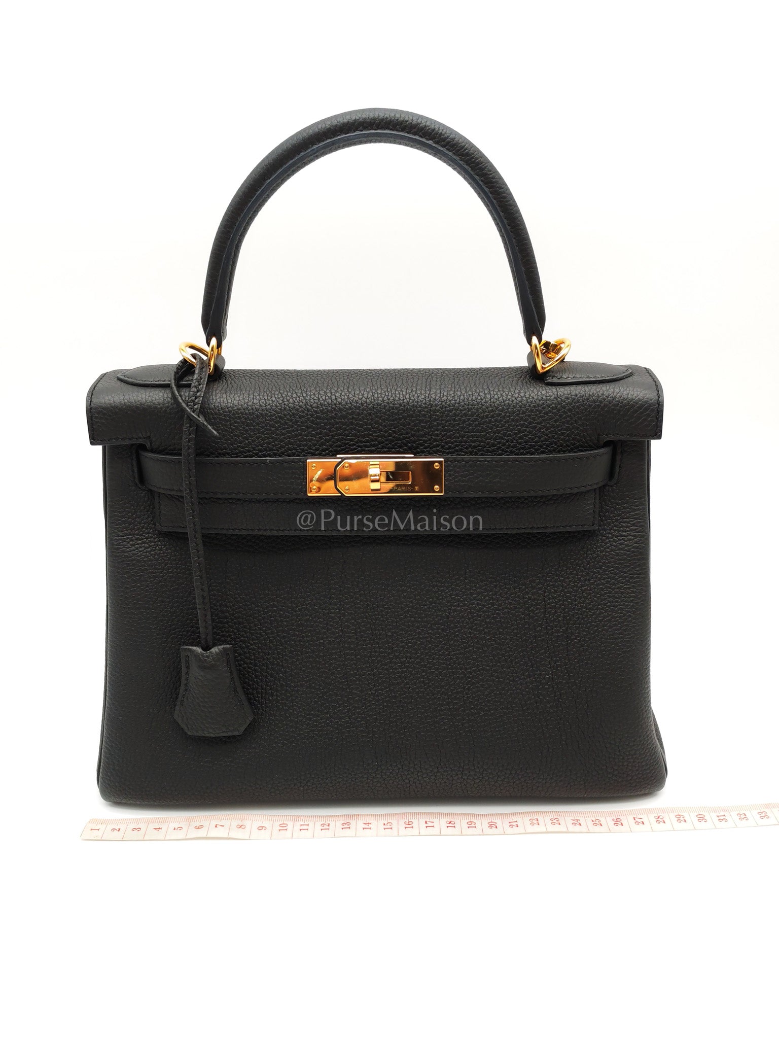 Kelly 28 Black/Noir Togo Leather in Gold Hardware Stamp C(2018) | Purse Maison Luxury Bags Shop