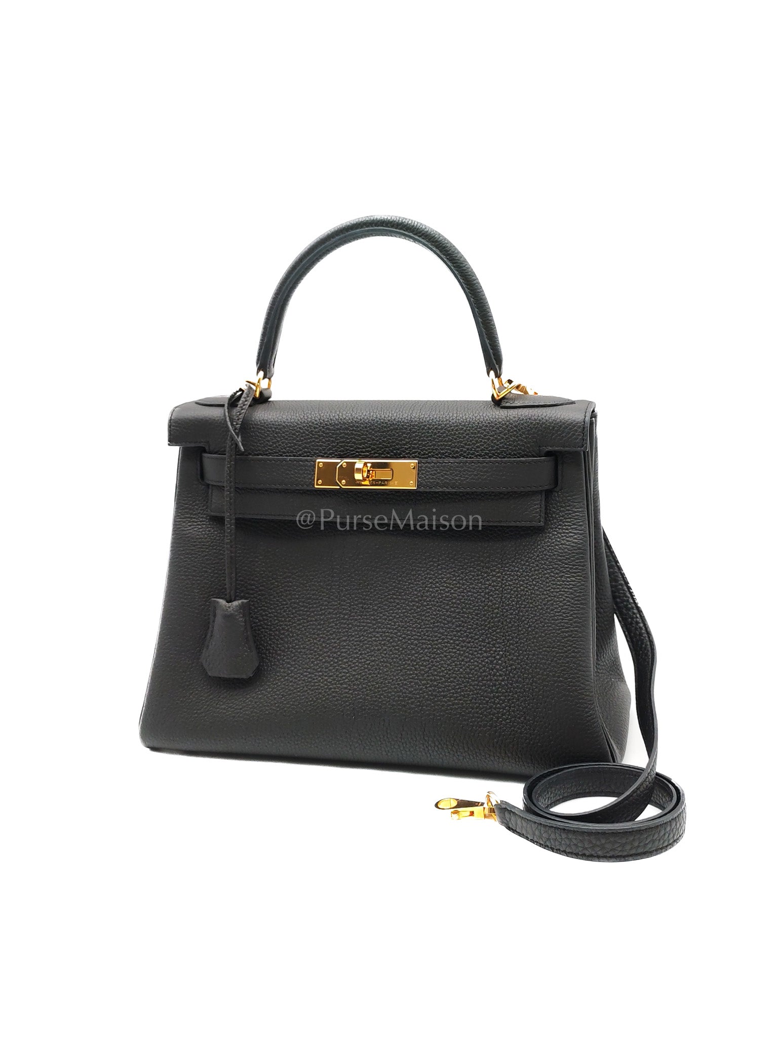 Kelly 28 Black/Noir Togo Leather in Gold Hardware Stamp C(2018) | Purse Maison Luxury Bags Shop