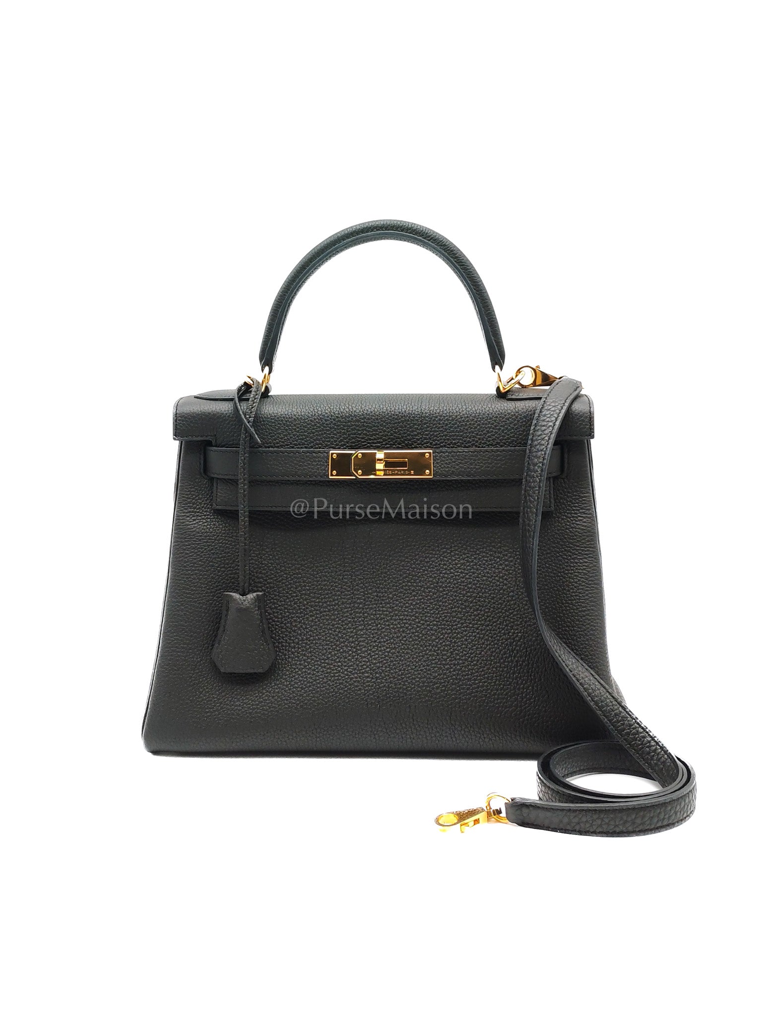 Kelly 28 Black/Noir Togo Leather in Gold Hardware Stamp C(2018) | Purse Maison Luxury Bags Shop