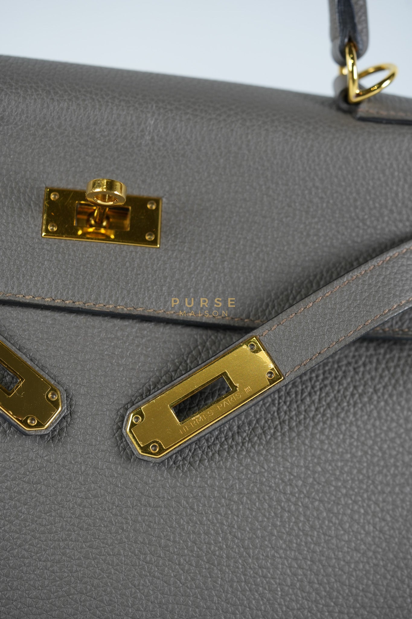 Kelly 28 Retourne Etain in Togo Leather and Gold Hardware Stamp A (2017) | Purse Maison Luxury Bags Shop