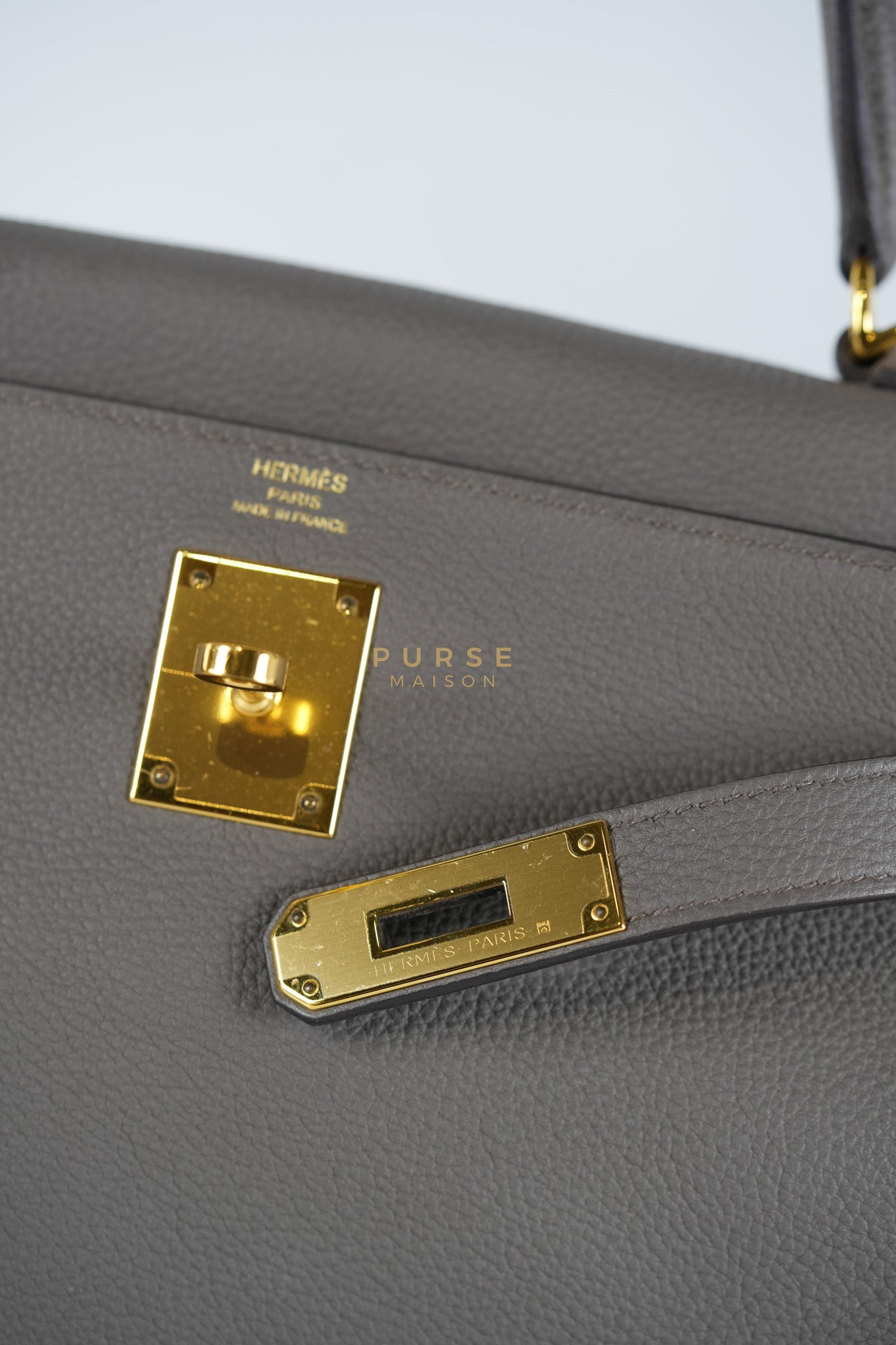 Kelly 28 Retourne Etain in Togo Leather and Gold Hardware Stamp A (2017) | Purse Maison Luxury Bags Shop