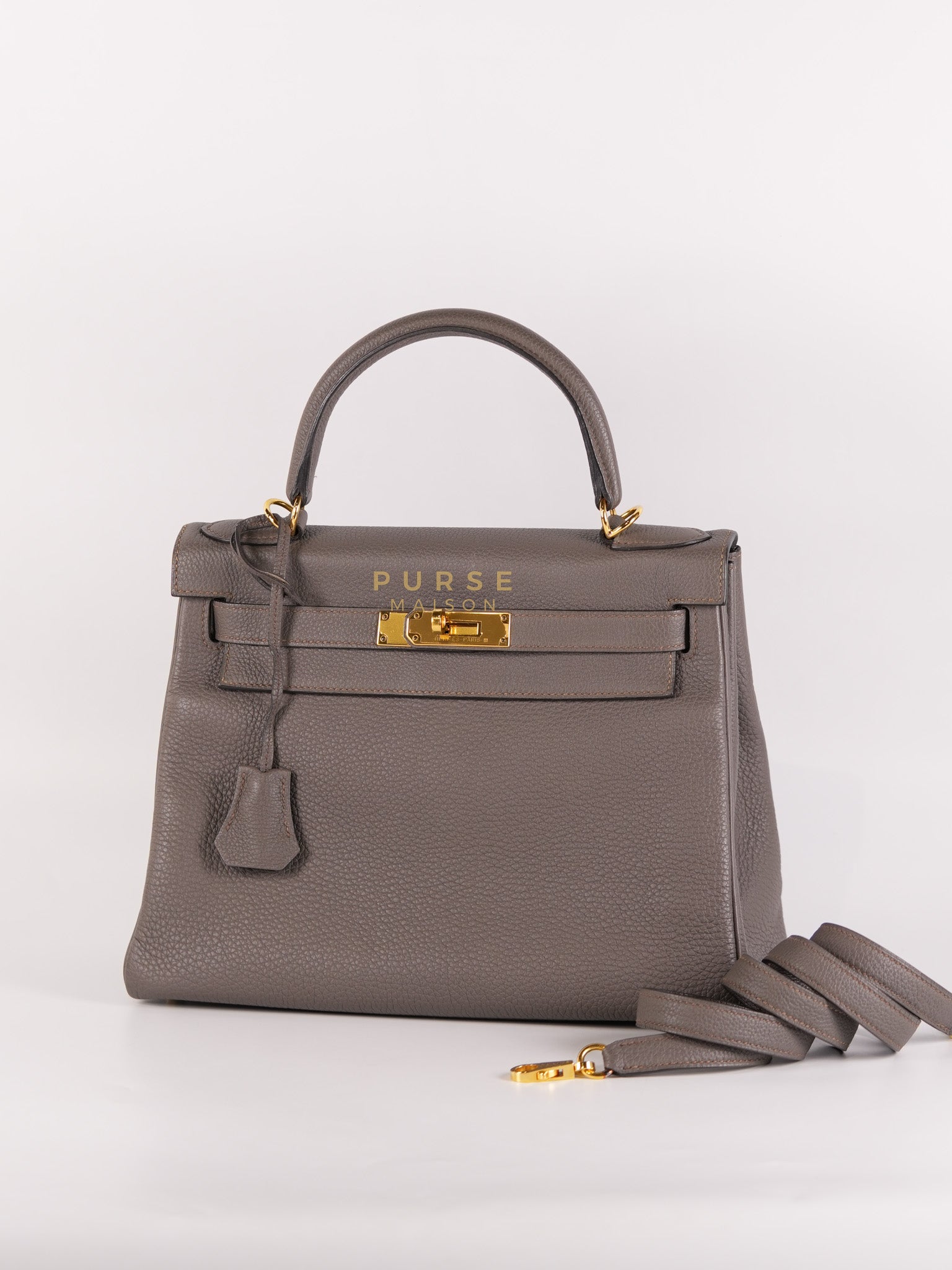 Kelly 28 Retourne Etain in Togo Leather and Gold Hardware Stamp A (2017) | Purse Maison Luxury Bags Shop