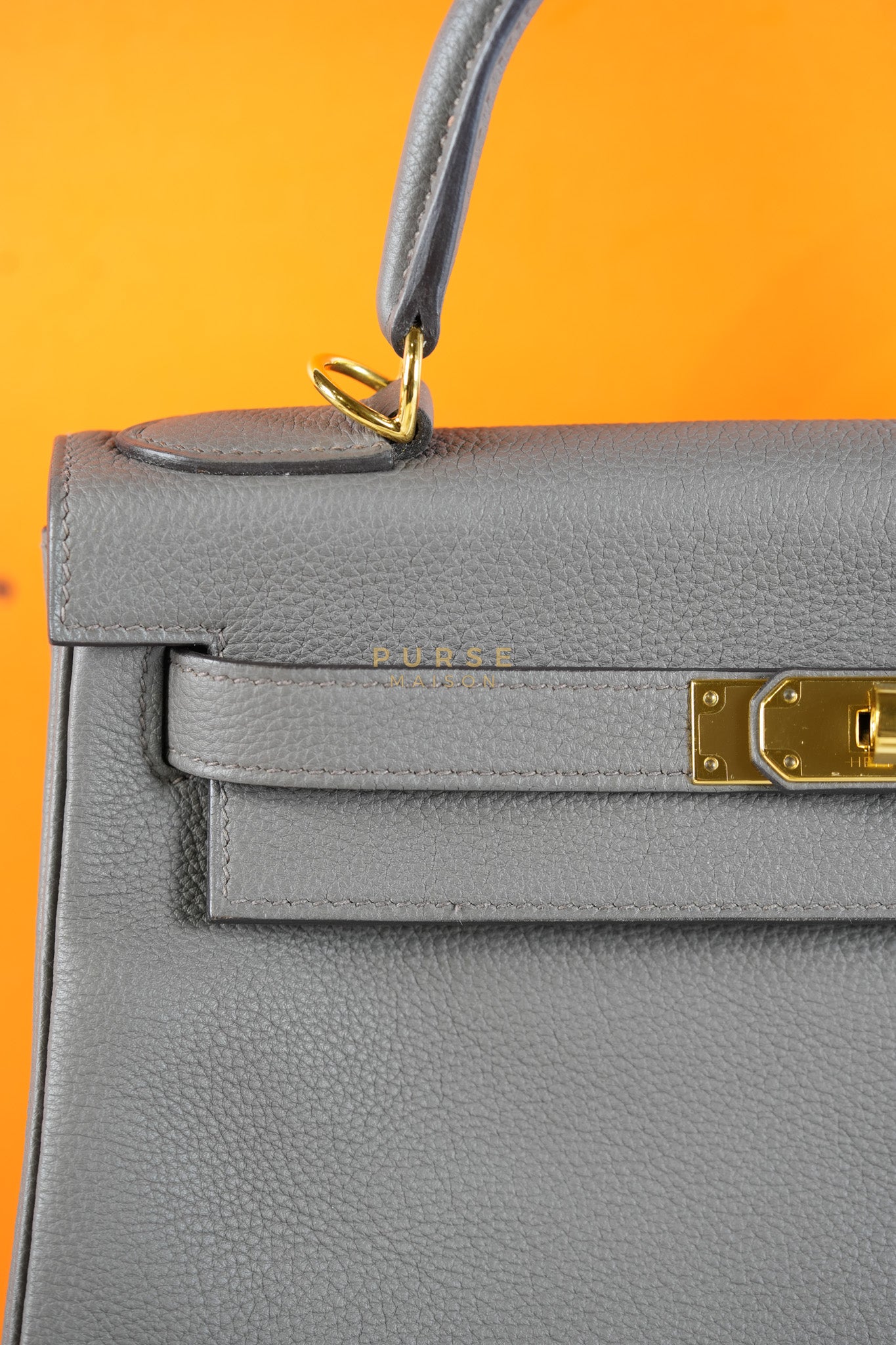 Kelly 28 Retourne Etain in Togo Leather and Gold Hardware Stamp A (2017) | Purse Maison Luxury Bags Shop