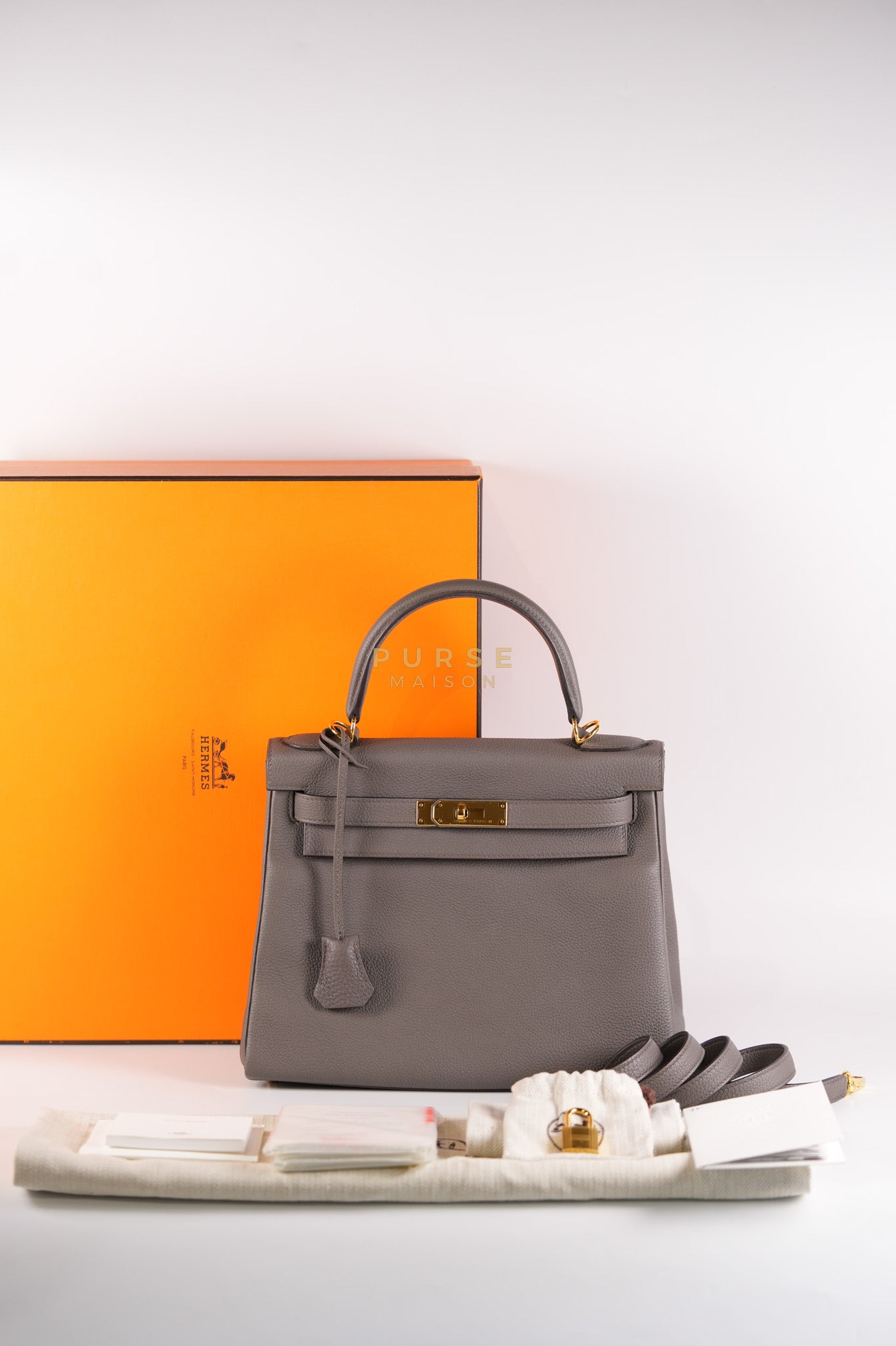 Kelly 28 Retourne Etain in Togo Leather and Gold Hardware Stamp A (2017) | Purse Maison Luxury Bags Shop