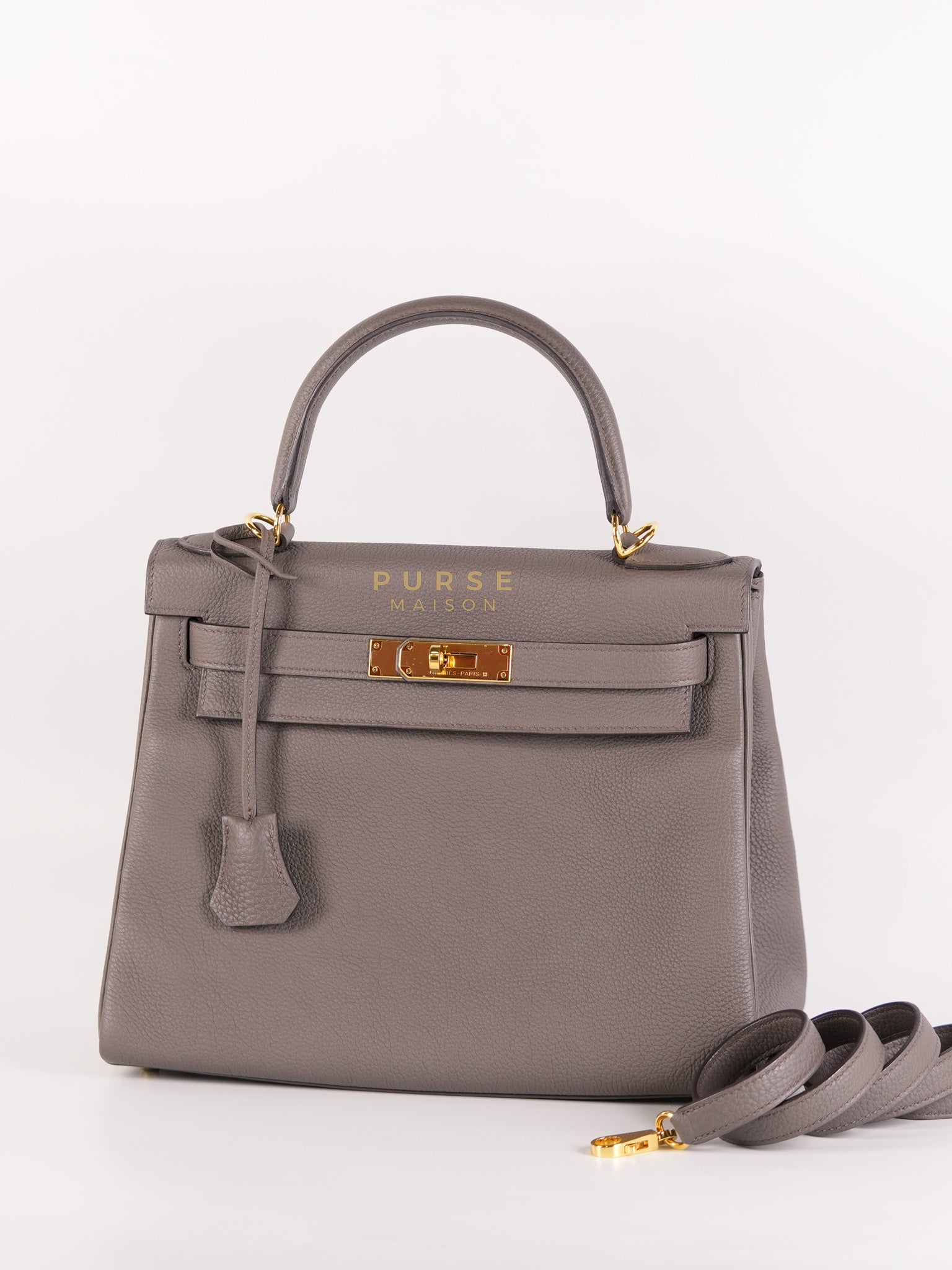 Kelly 28 Retourne Etain in Togo Leather and Gold Hardware Stamp A (2017) | Purse Maison Luxury Bags Shop