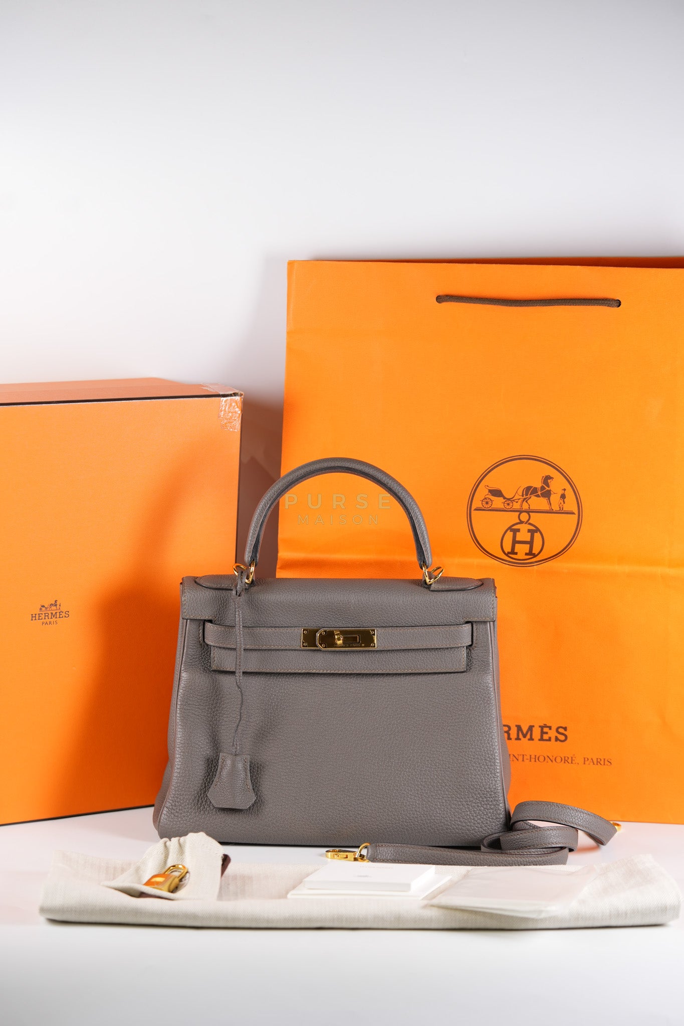 Kelly 28 Retourne Etain in Togo Leather and Gold Hardware Stamp A (2017) | Purse Maison Luxury Bags Shop