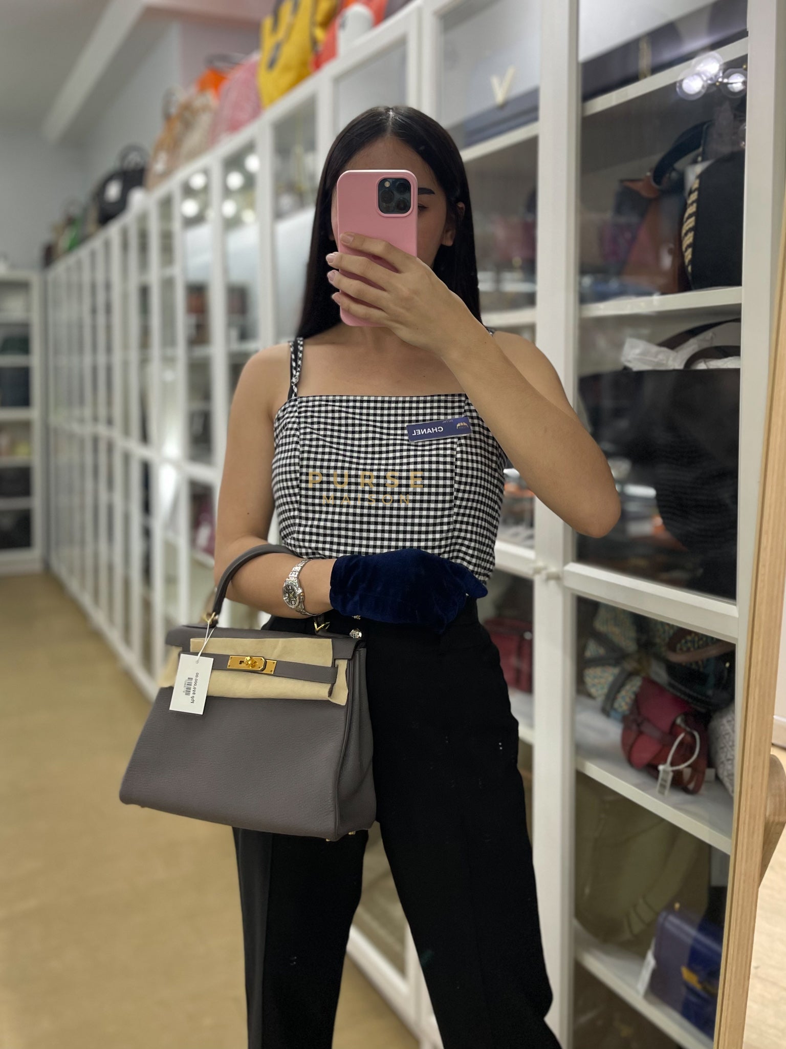 Kelly 28 Retourne Etain in Togo Leather and Gold Hardware Stamp A (2017) | Purse Maison Luxury Bags Shop