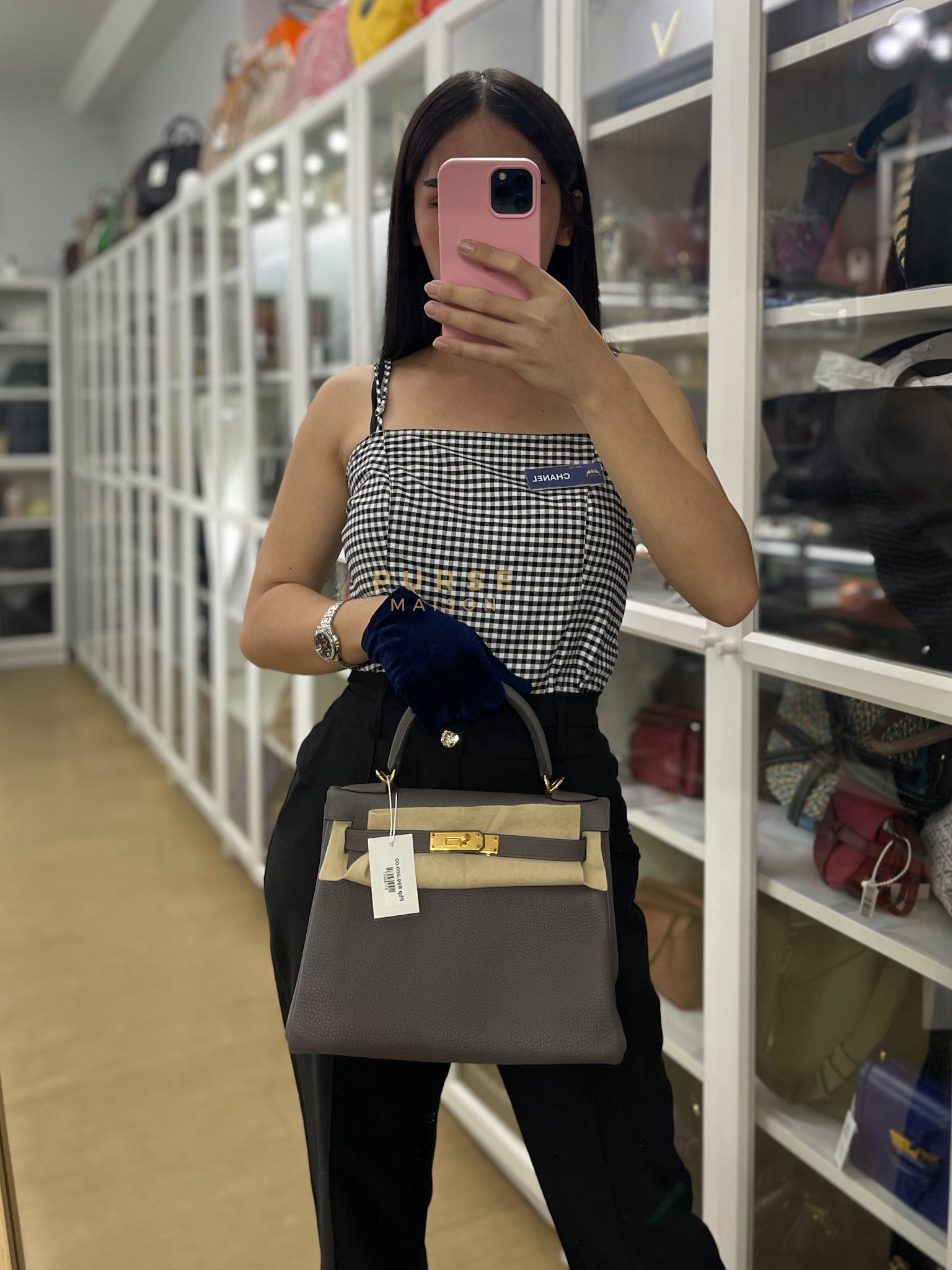 Kelly 28 Retourne Etain in Togo Leather and Gold Hardware Stamp A (2017) | Purse Maison Luxury Bags Shop