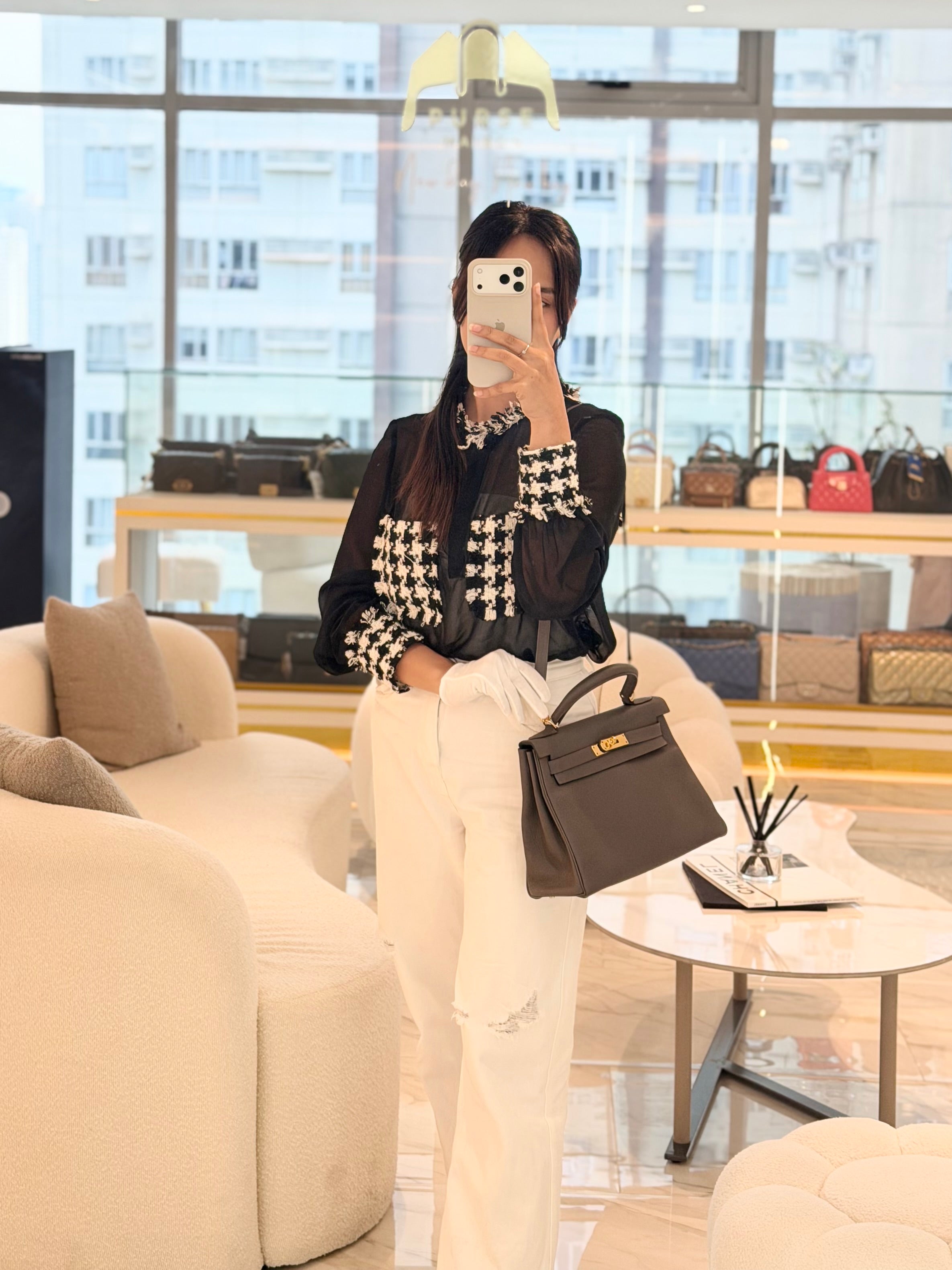 Kelly 28 Retourne Etain in Togo Leather and Gold Hardware Stamp A (2017) | Purse Maison Luxury Bags Shop