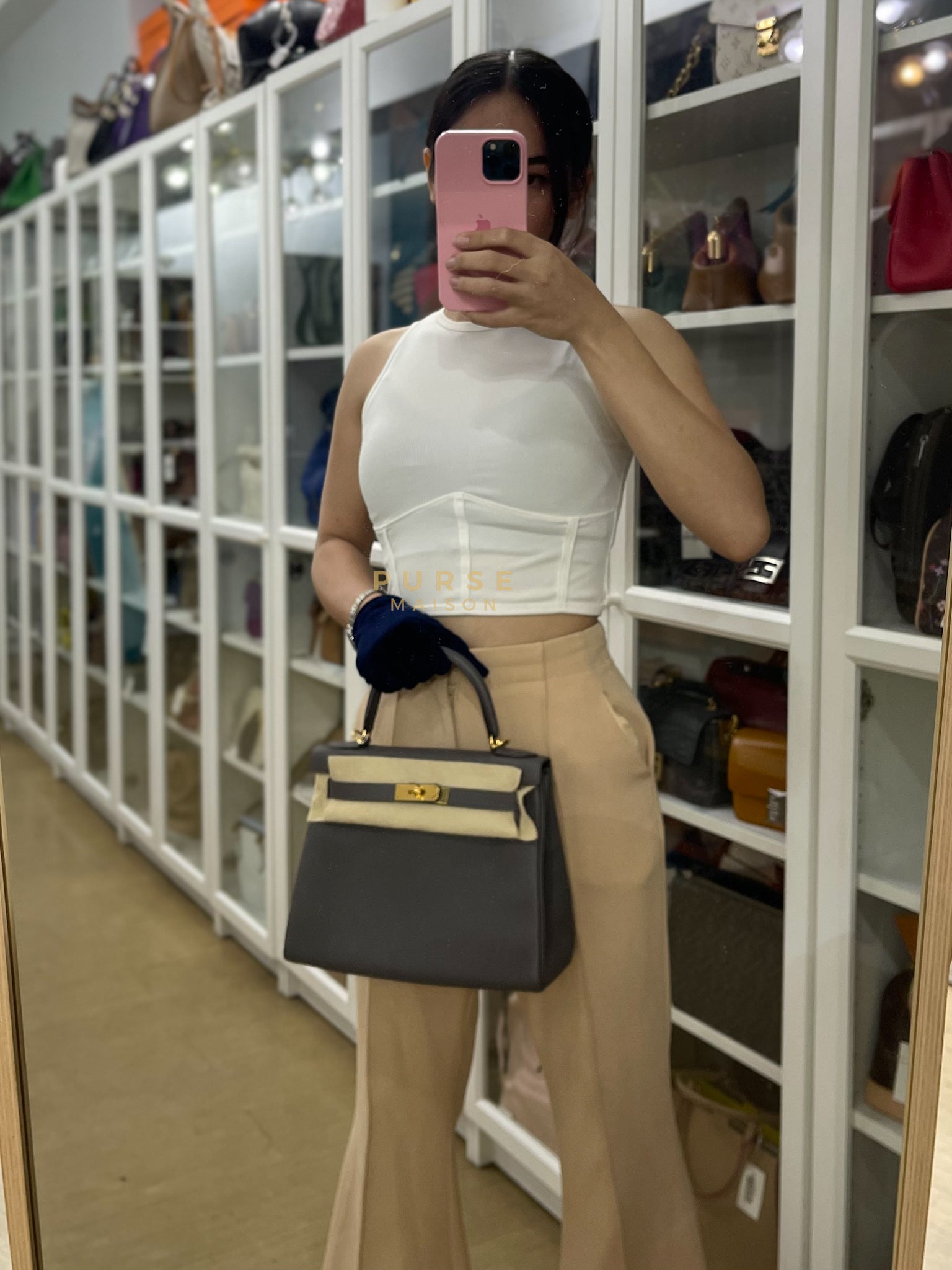 Kelly 28 Retourne Etain in Togo Leather and Gold Hardware Stamp A (2017) | Purse Maison Luxury Bags Shop