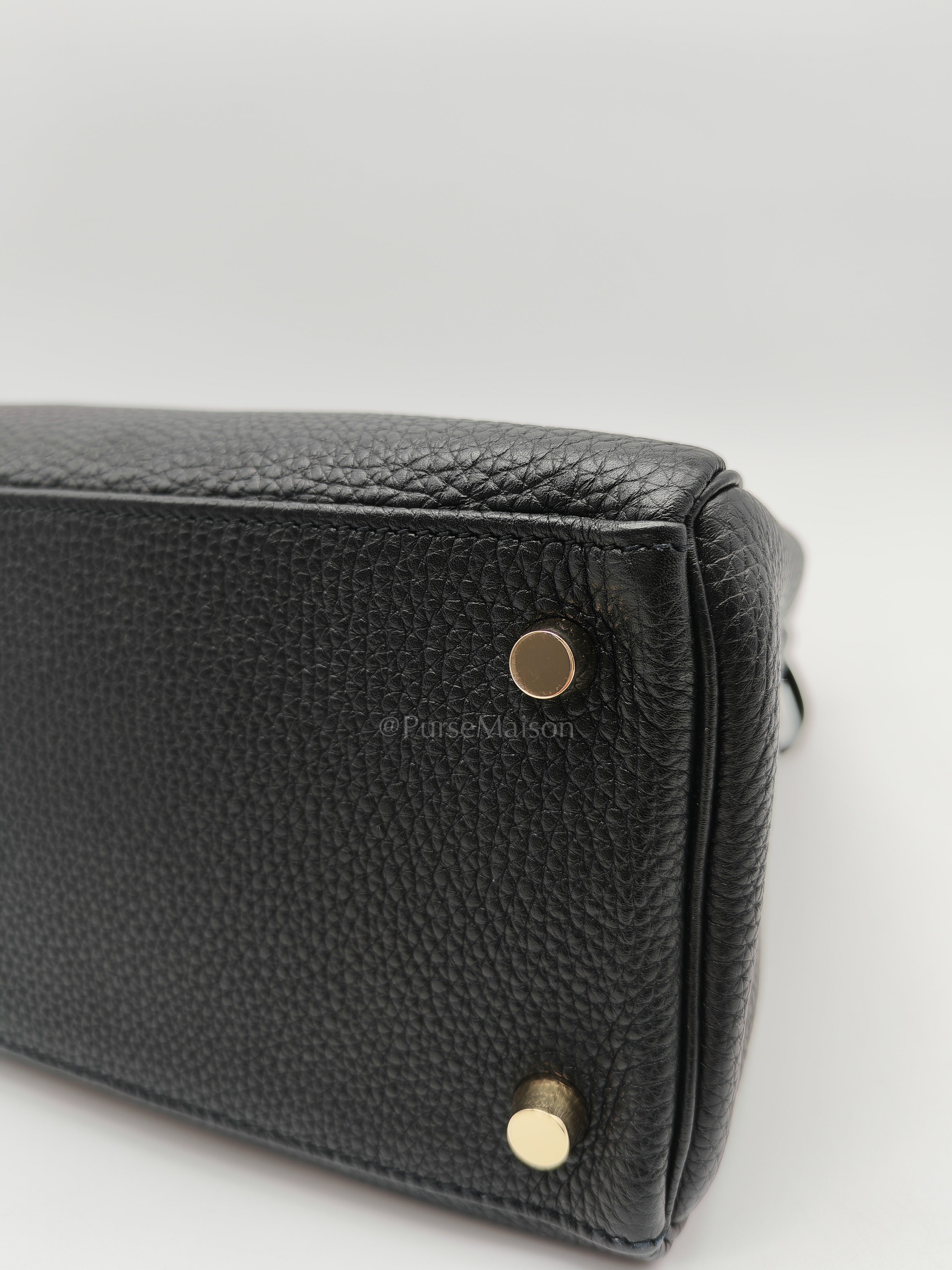 Kelly 28 Retourne in Black Togo Leather & Gold Hardware Stamp Square M (2009) | Purse Maison Luxury Bags Shop