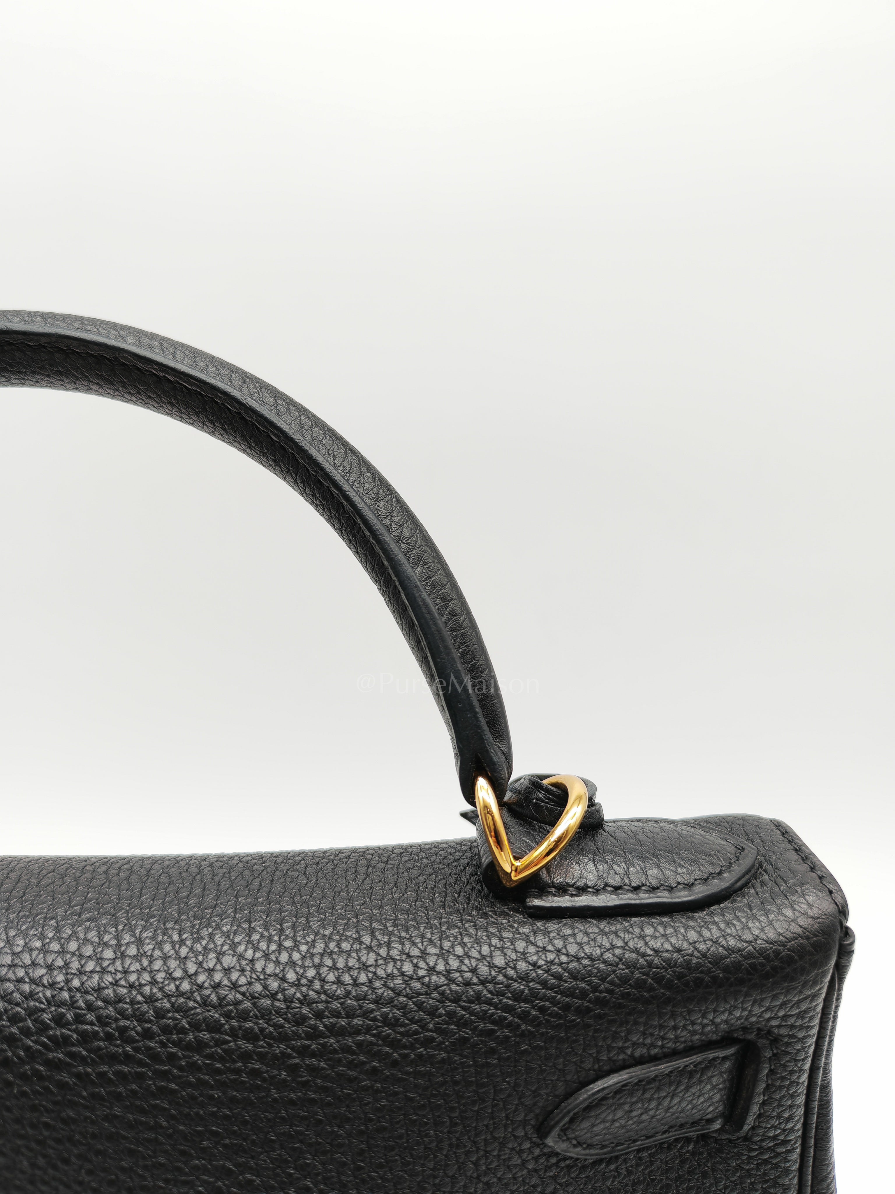Kelly 28 Retourne in Black Togo Leather & Gold Hardware Stamp Square M (2009) | Purse Maison Luxury Bags Shop
