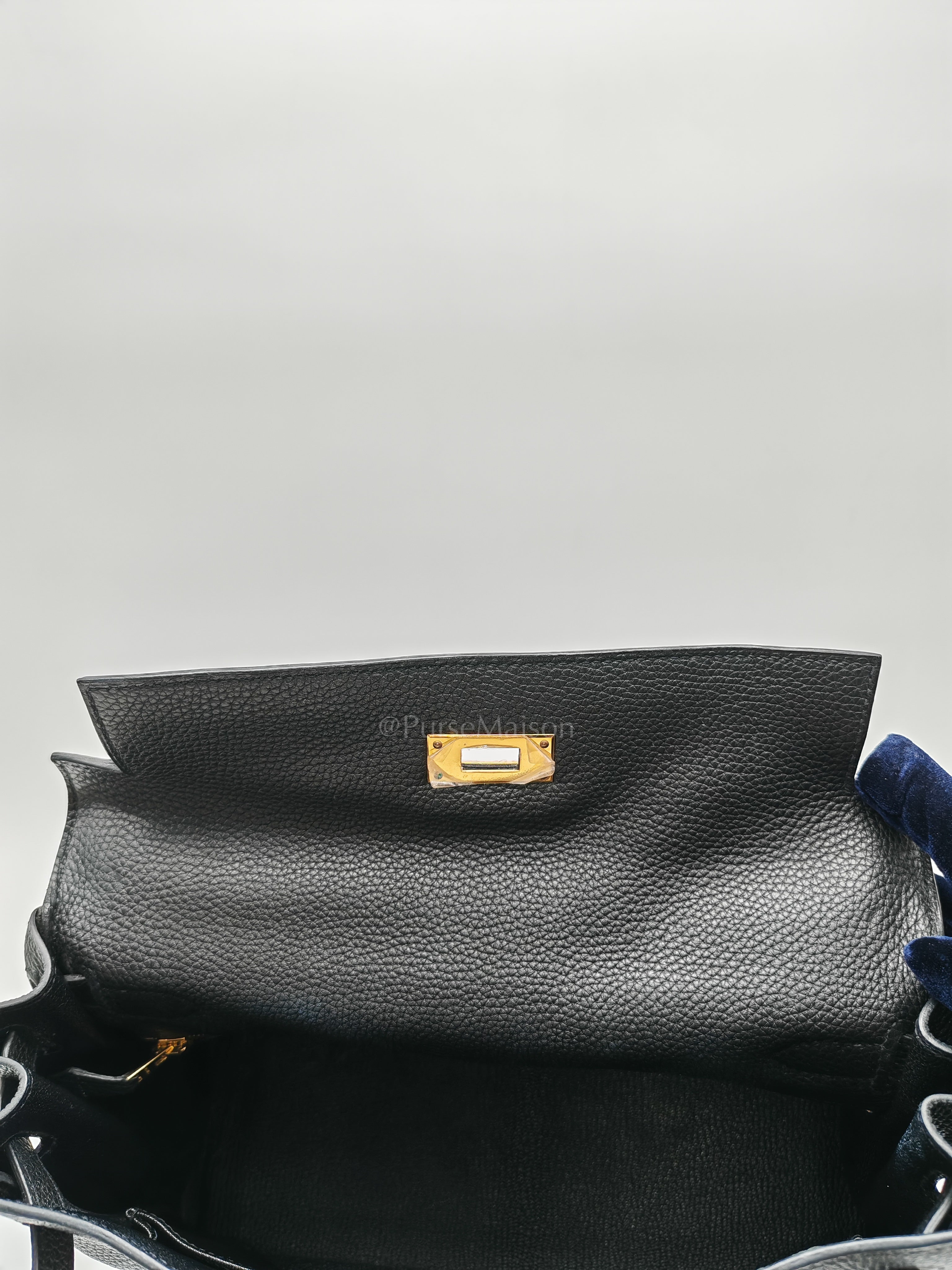 Kelly 28 Retourne in Black Togo Leather & Gold Hardware Stamp Square M (2009) | Purse Maison Luxury Bags Shop