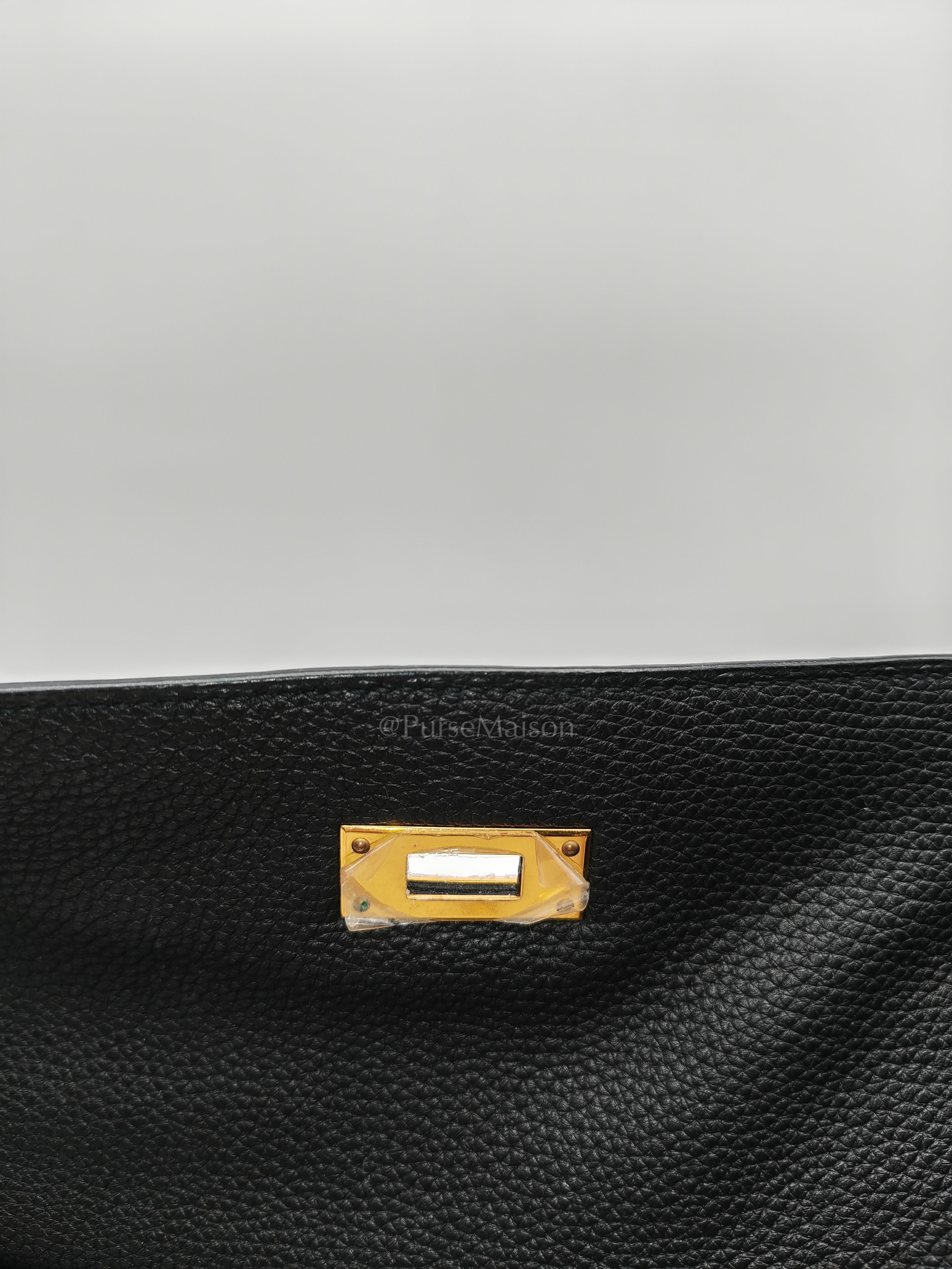 Kelly 28 Retourne in Black Togo Leather & Gold Hardware Stamp Square M (2009) | Purse Maison Luxury Bags Shop